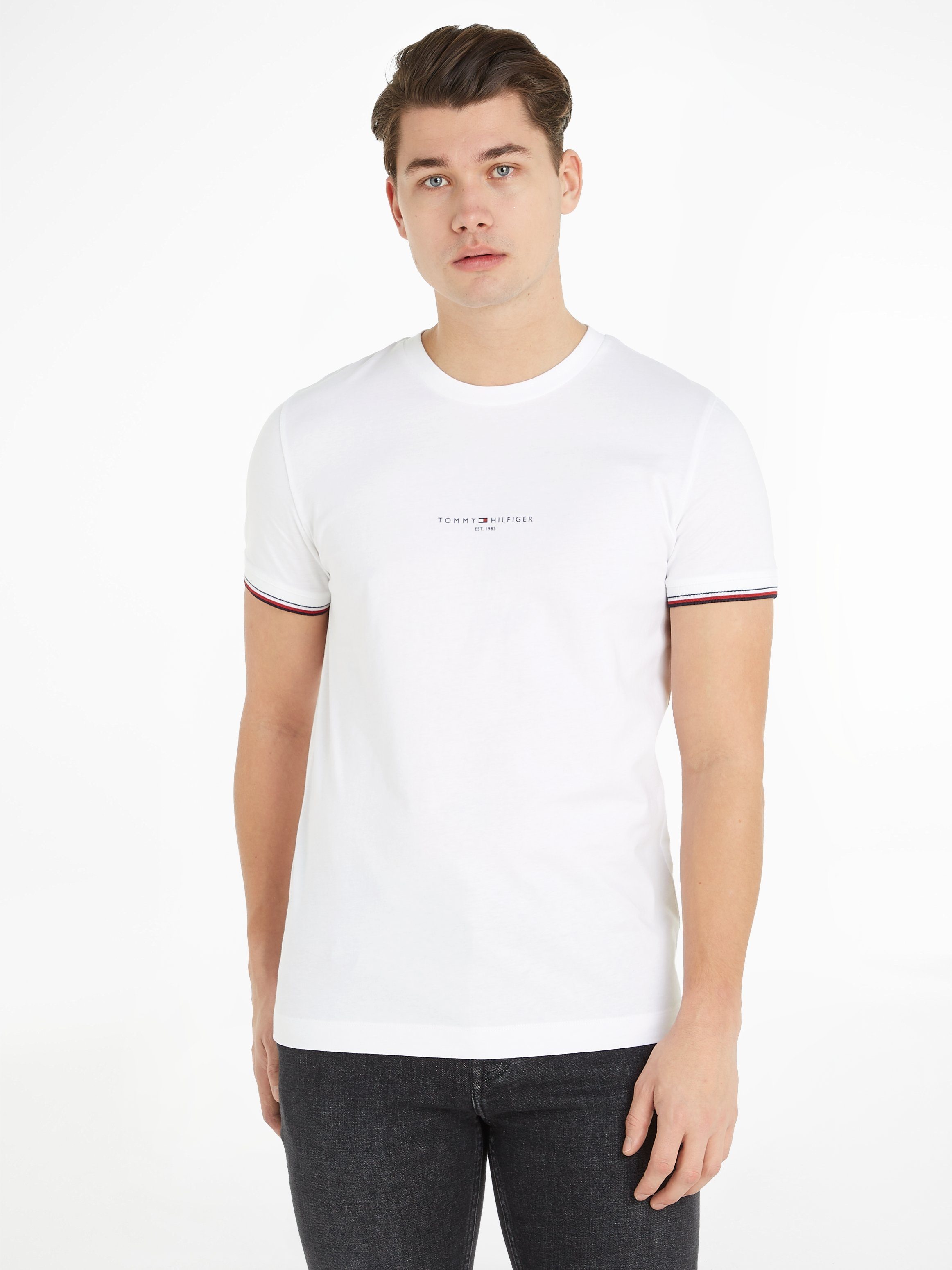 TOMMY T-Shirt TIPPED TEE Hilfiger White LOGO Tommy