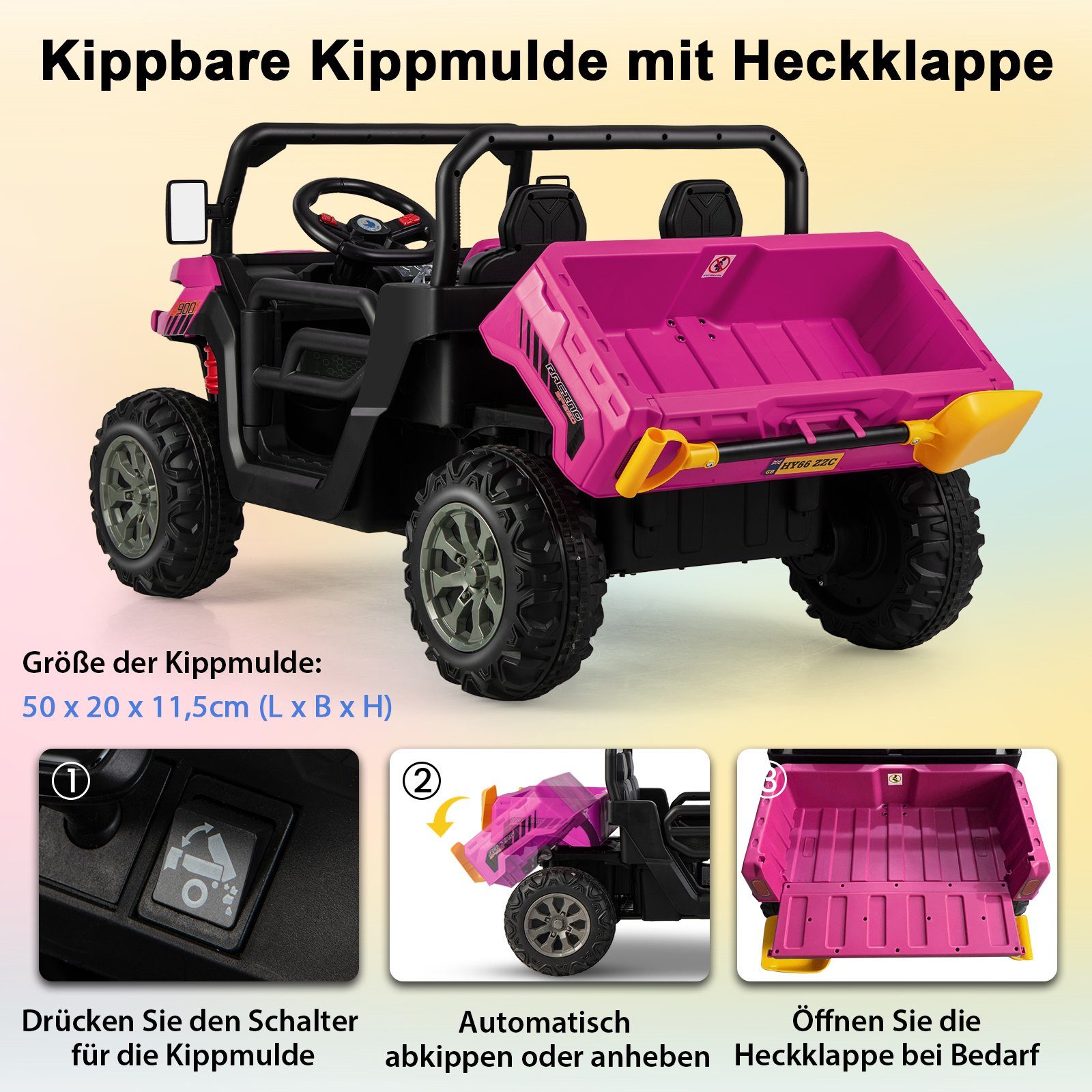 COSTWAY Elektro-Kinderauto 12V Kinderquad, 2 Sitzer Elektroauto, mit Musik, Hupe, 3-8 km/h