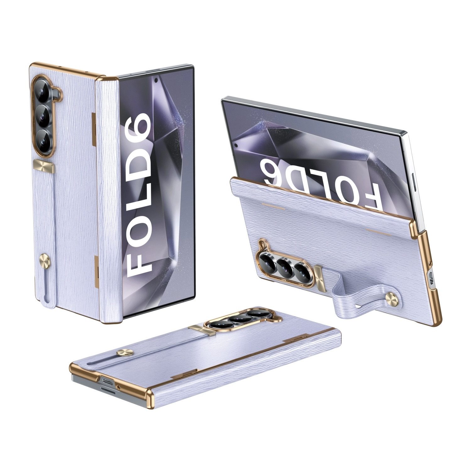 Wigento Handyhülle Für Samsung Galaxy Z Fold6 Hülle mit Handschlaufe Halterung Case Lila, Hybrid Design Handy Schutz Hülle