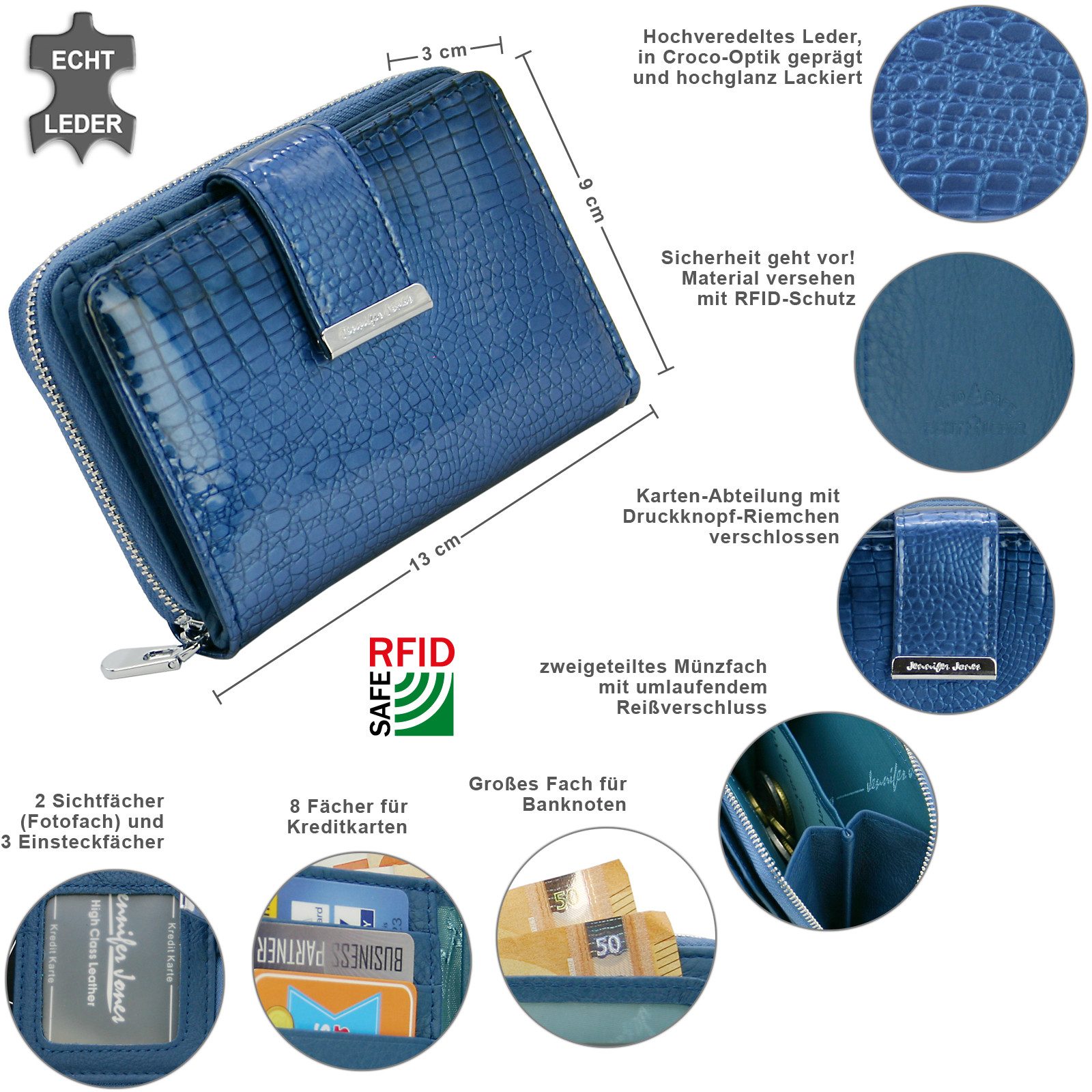 J JONES JENNIFER JONES Geldbörse Echt Leder Damen Portmonee mit RFID-Schutz günstig online kaufen