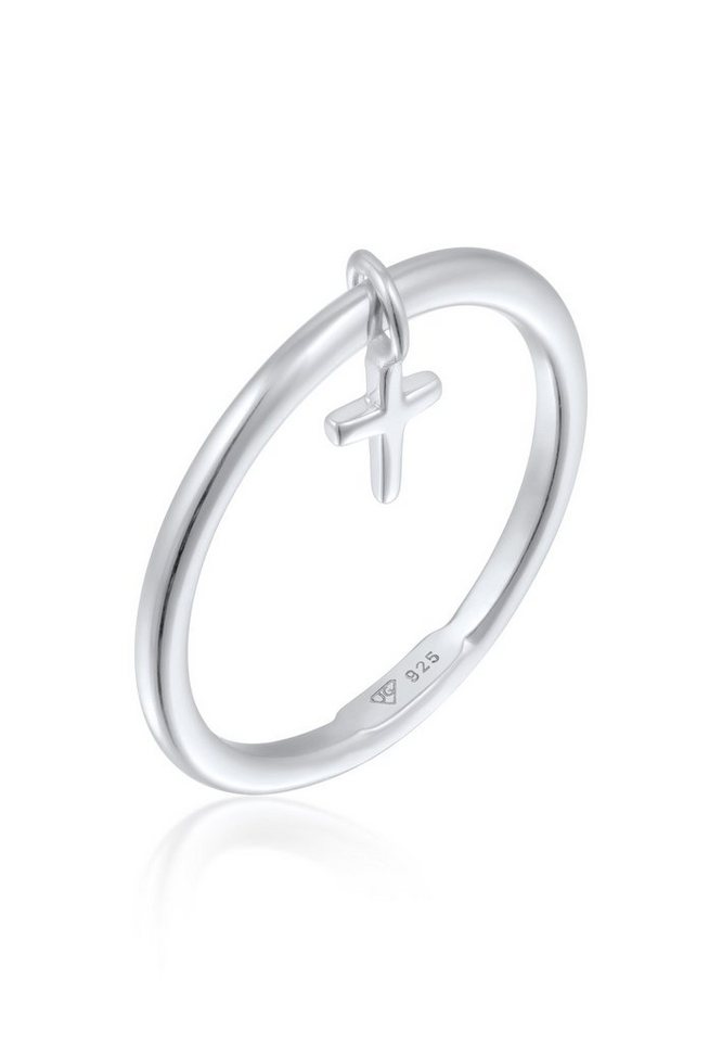 Elli Fingerring Bandring Stapelring Kreuz 925 Ring vergoldet, Kreuz