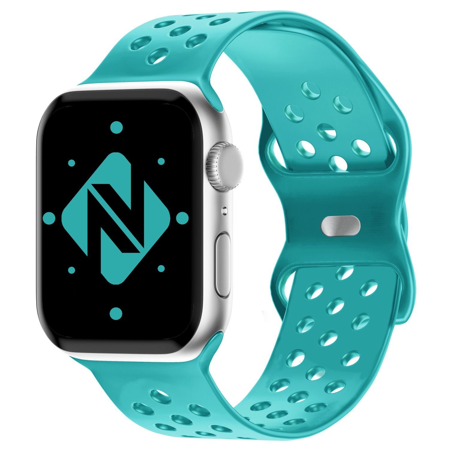Nalia Smartwatch-Armband Apple Watch 42mm/44mm/45mm/49mm, Gelochtes Silikon Ersatzband / für Sport Fitness Uhr / Atmungsaktiv Türkis