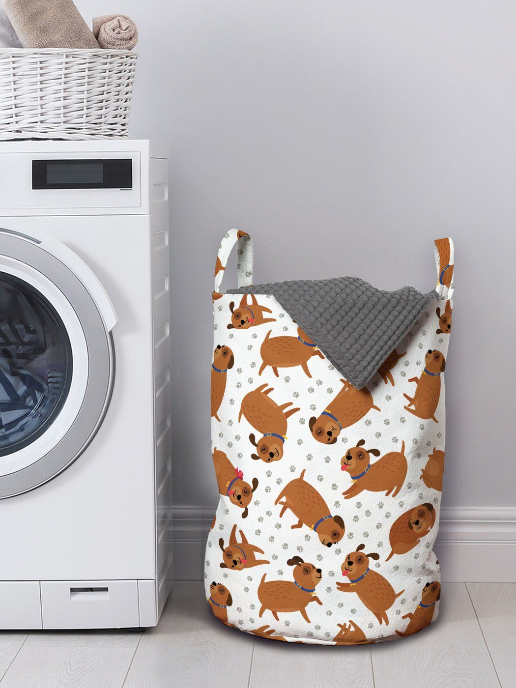 Abakuhaus Wäschesäckchen Wäschekorb mit Tiere Hunde Kordelzugverschluss Tatzen-Druck Waschsalons, für Griffen und