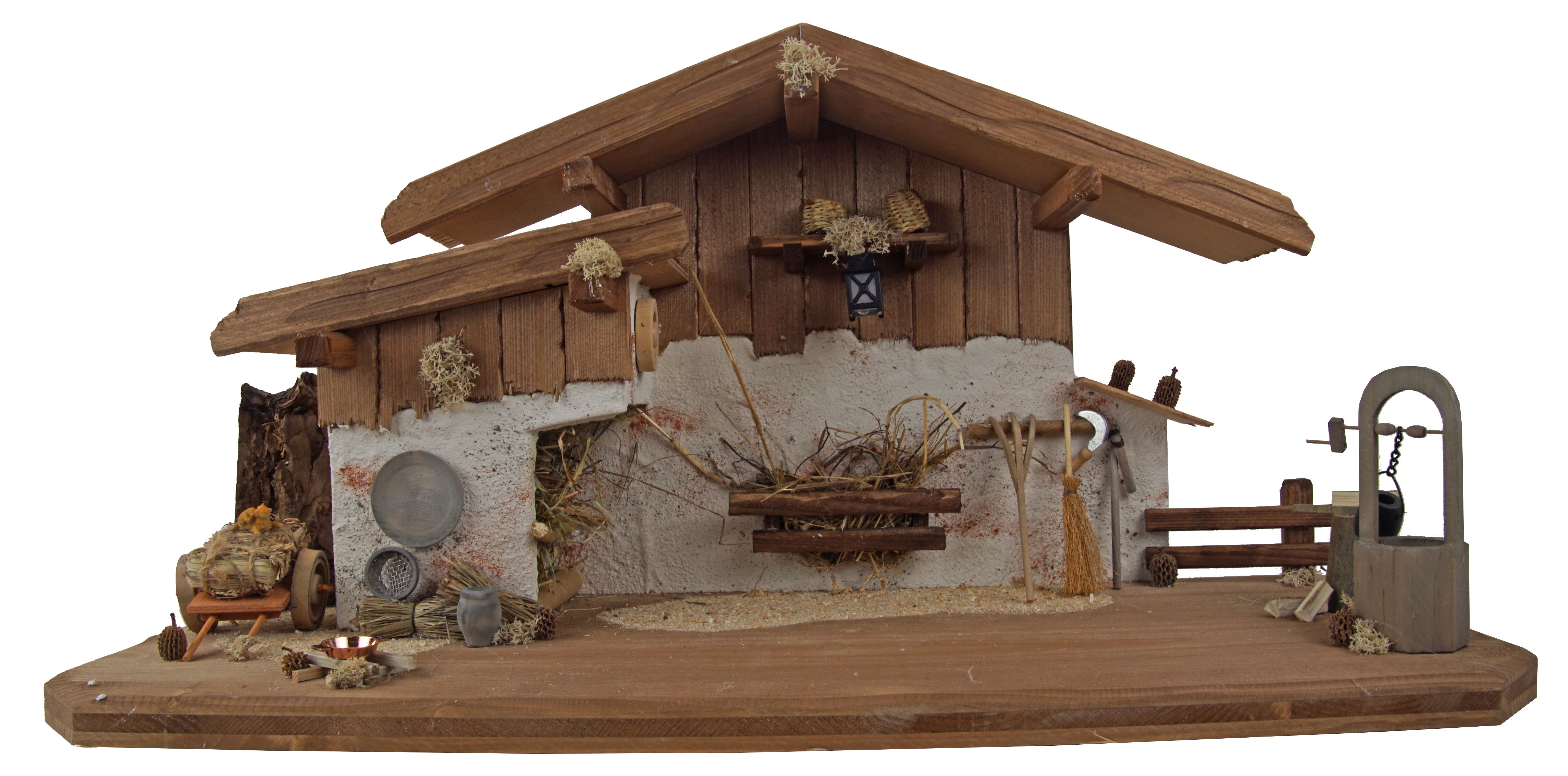 Krippenursel Krippe Weihnachtskrippe Hartmannshof inkl. 11-tlg. Figurensatz K 604, (1-tlg), Handarbeit aus Holz und Naturmaterialien inklusive Figurensatz