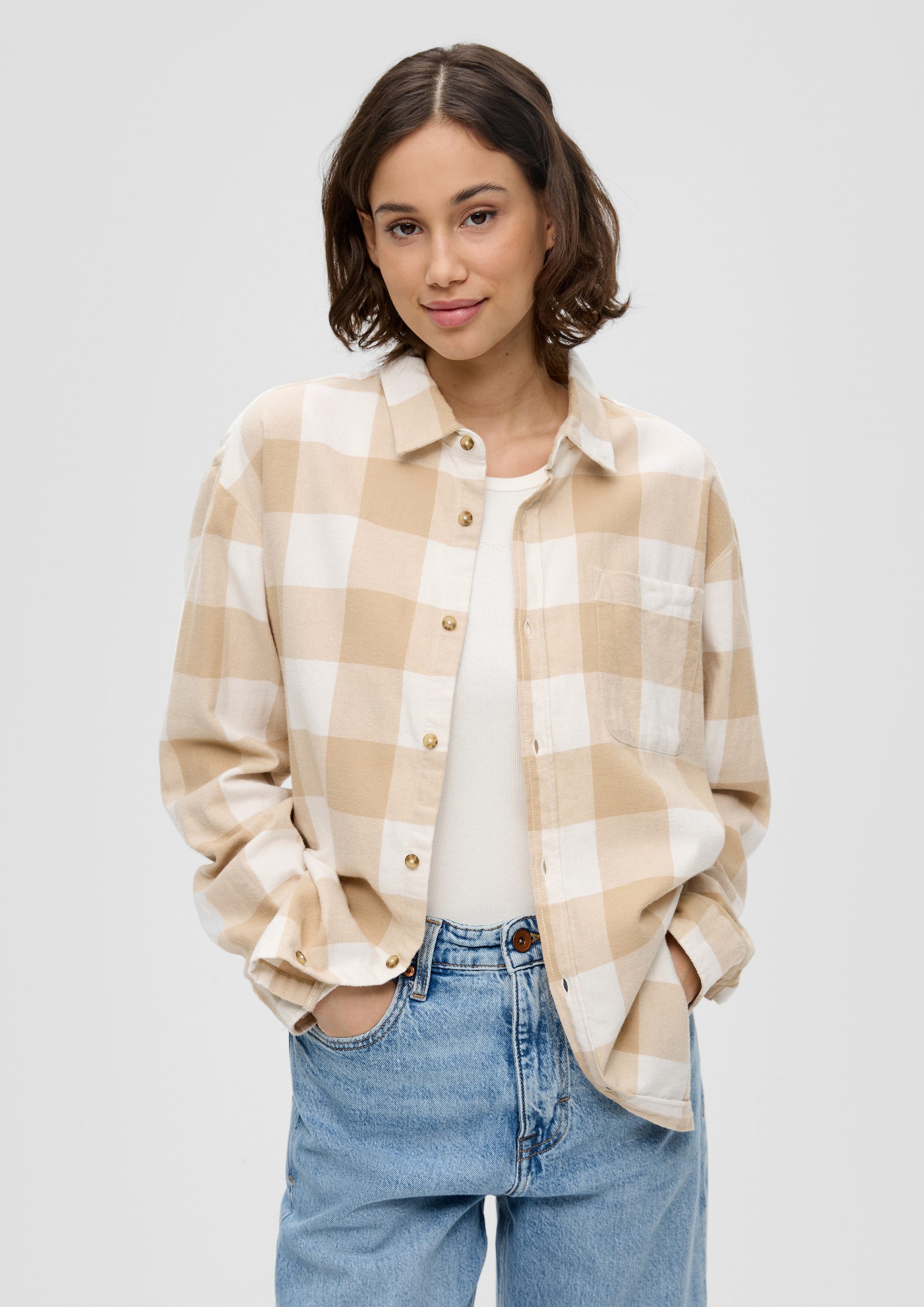 QS Langarmbluse Bluse Kariertes Hemd aus Baumwolle