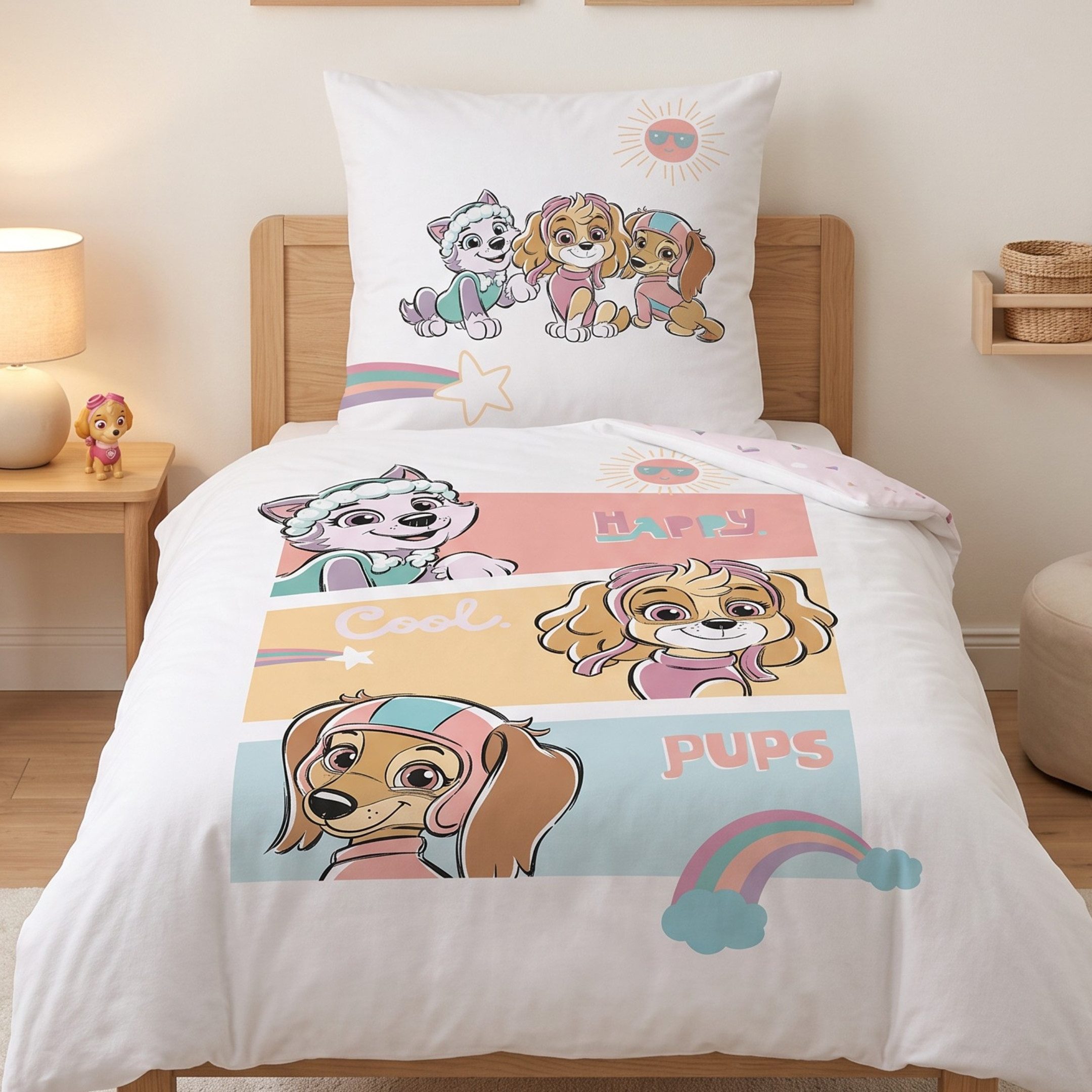 MTOnlinehandel Bettwäsche Paw Patrol 135x200 cm Flanell/ Biber Skye, Everest & Liberty, 2 teilig, Kinderbettwäsche mit Wendedesign in Rosa & Pastell