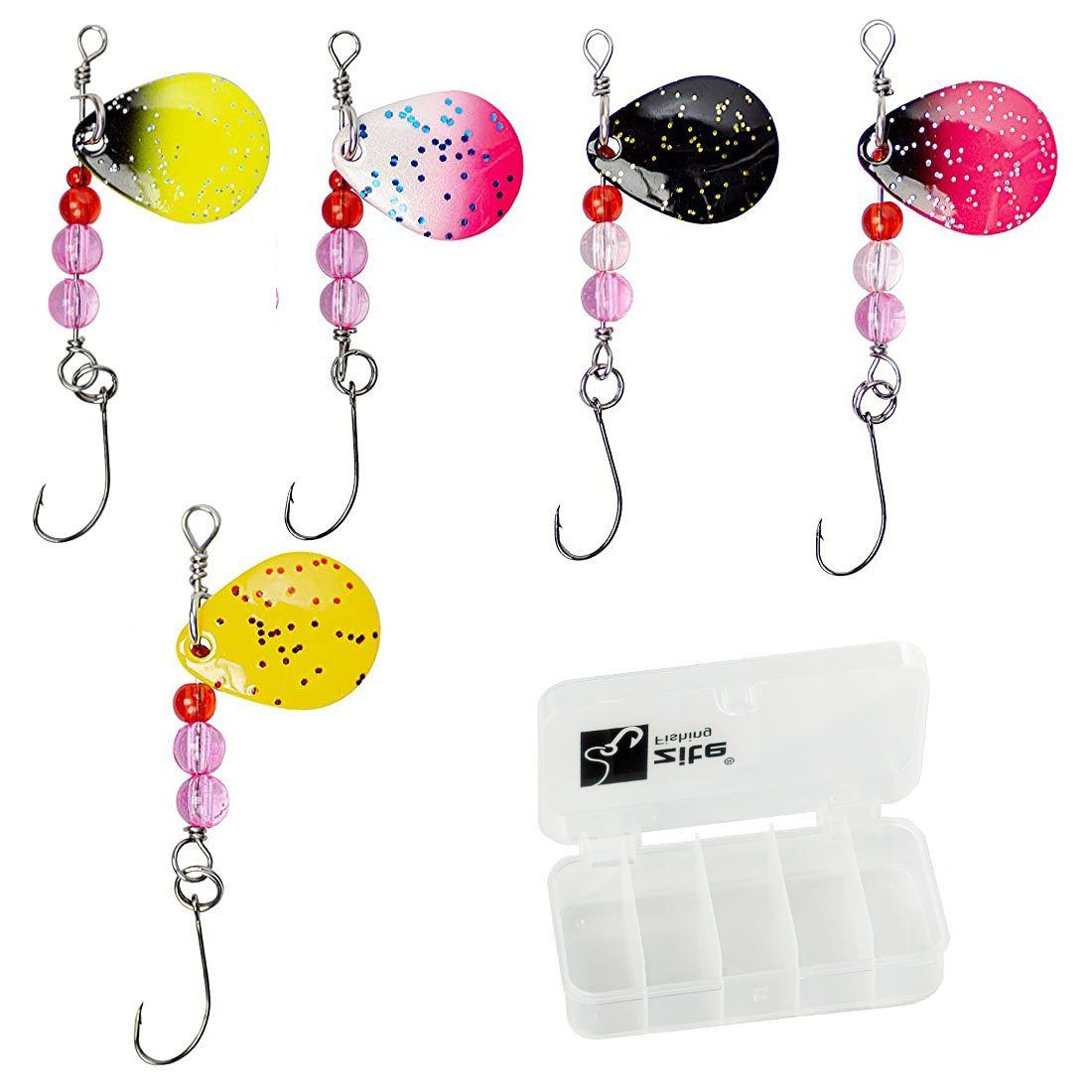 Kunstköder Forellen-Spinner Angelköder Set - 5 Ultra Light Spoons 2,4g in Box