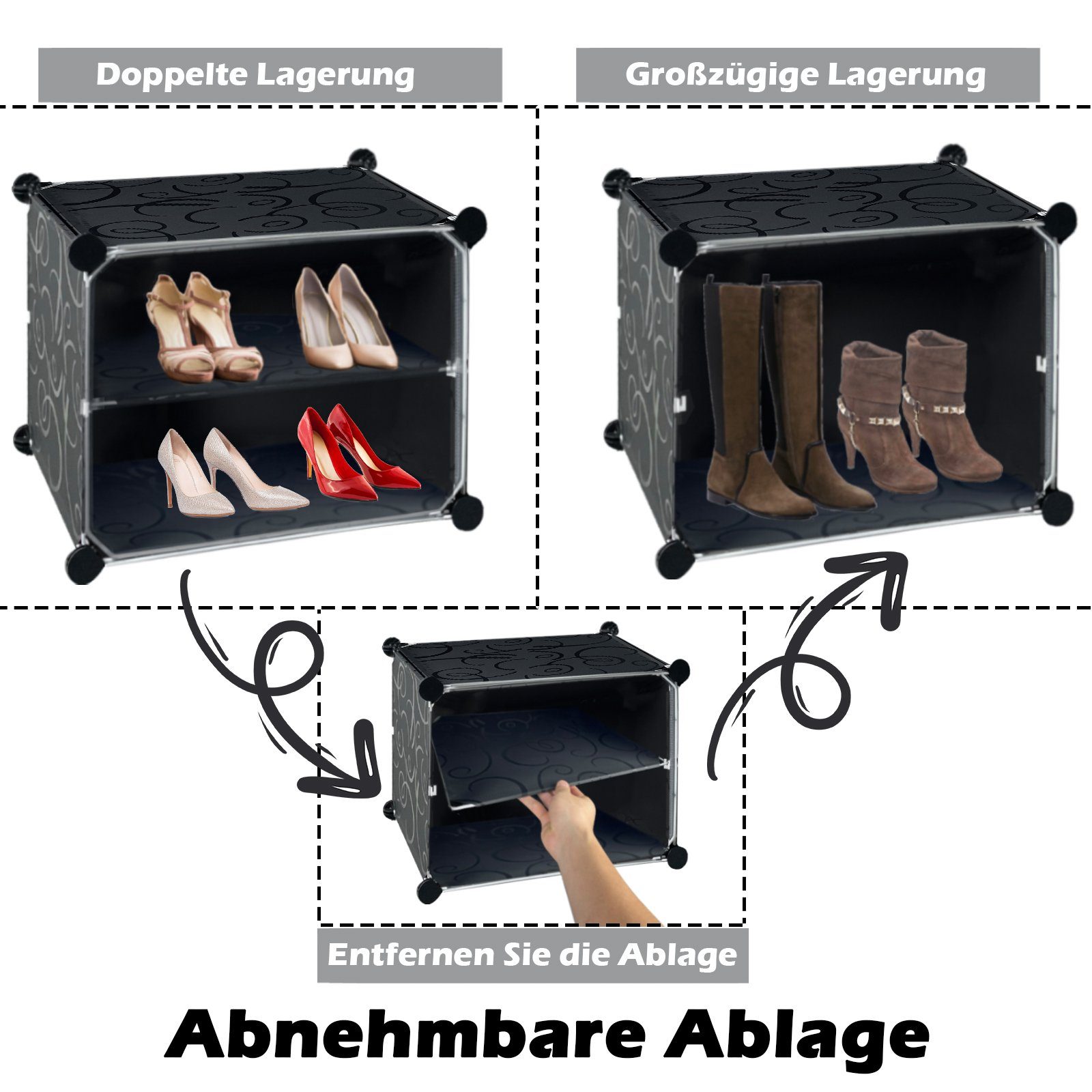UISEBRT Schuhregal DIY Schuhschrank mit Schuhablagen, Tür 4 Umkippschutz 6 mit x Ebenen