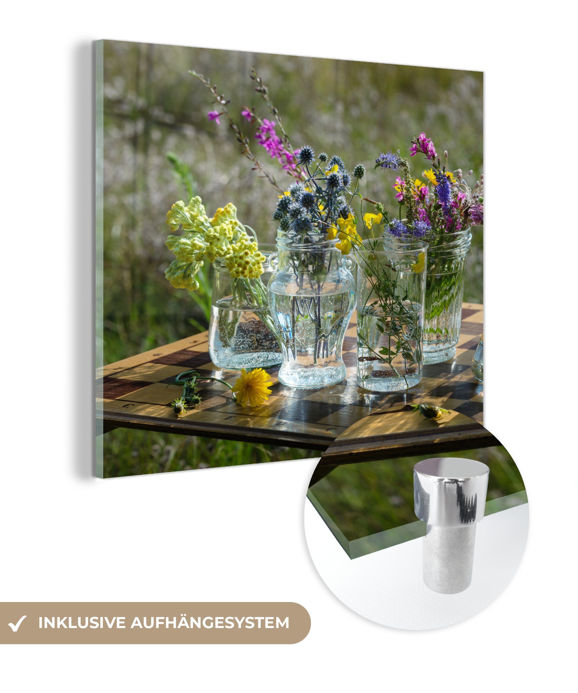 MuchoWow Acrylglasbild Vase - Blumen - Farben, (1 St), Glasbilder - Bilder auf Glas Wandbild - Foto auf Glas - Wanddekoration