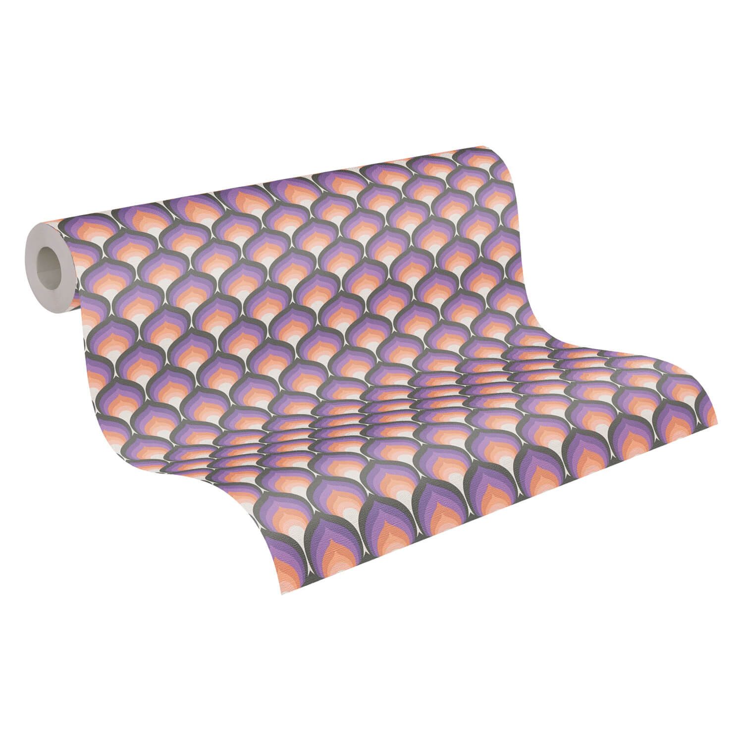 Profhome Vliestapete 395382-GU Retro Tapete grafisch matt lila flieder creme-weiß, geprägt, (1 Rolle, 4,51 qm), heißgeprägte Vliestapete, violett
