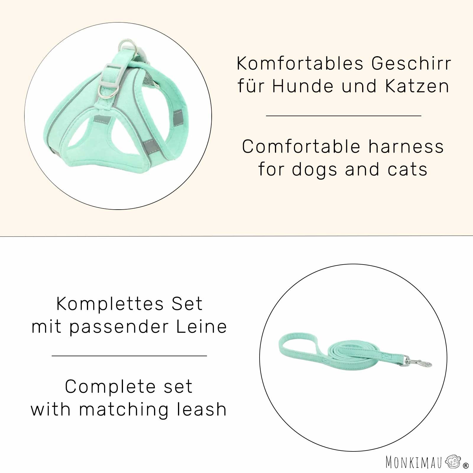 Monkimau Hunde-Geschirr Geschirr für Hund und Katze mit Leine, Robust