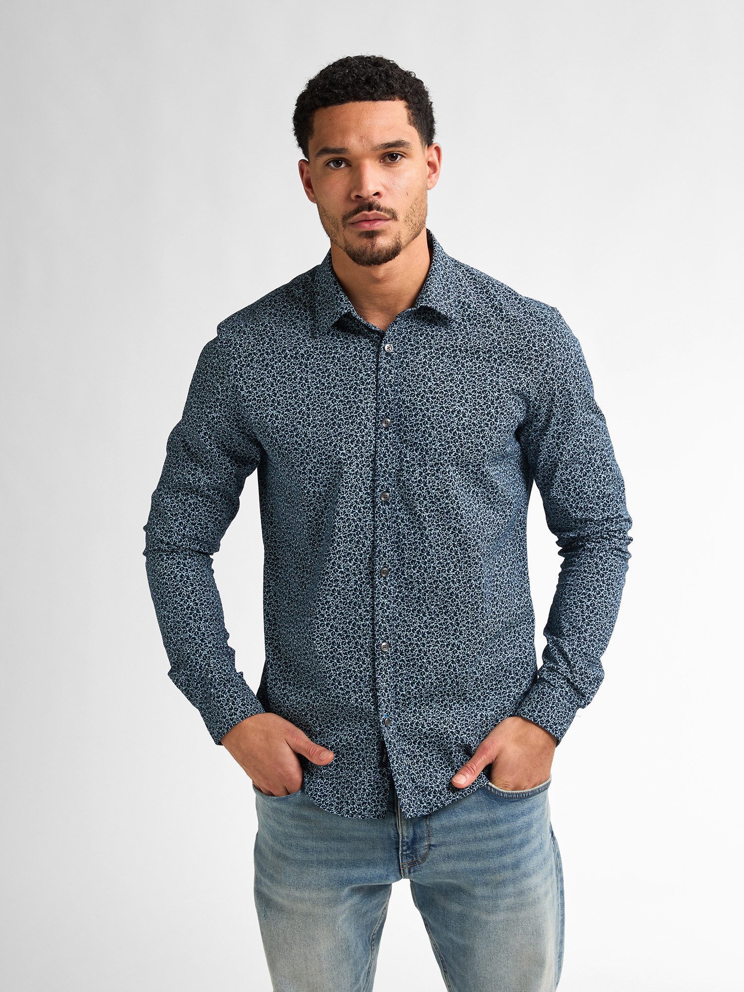 Langarmhemd Hemd mit Allover-Muster Surfcrest