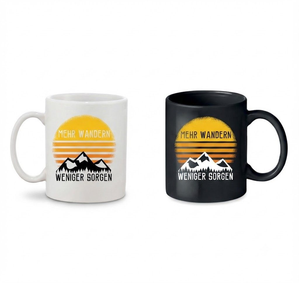 Blondie & Brownie Tasse Wanderbecher Mehr Wandern weniger Sorgen Retro Tasse Natur Geschenk, 1-tlg., Keramik, WandernSorgen Tasse Bergliebe