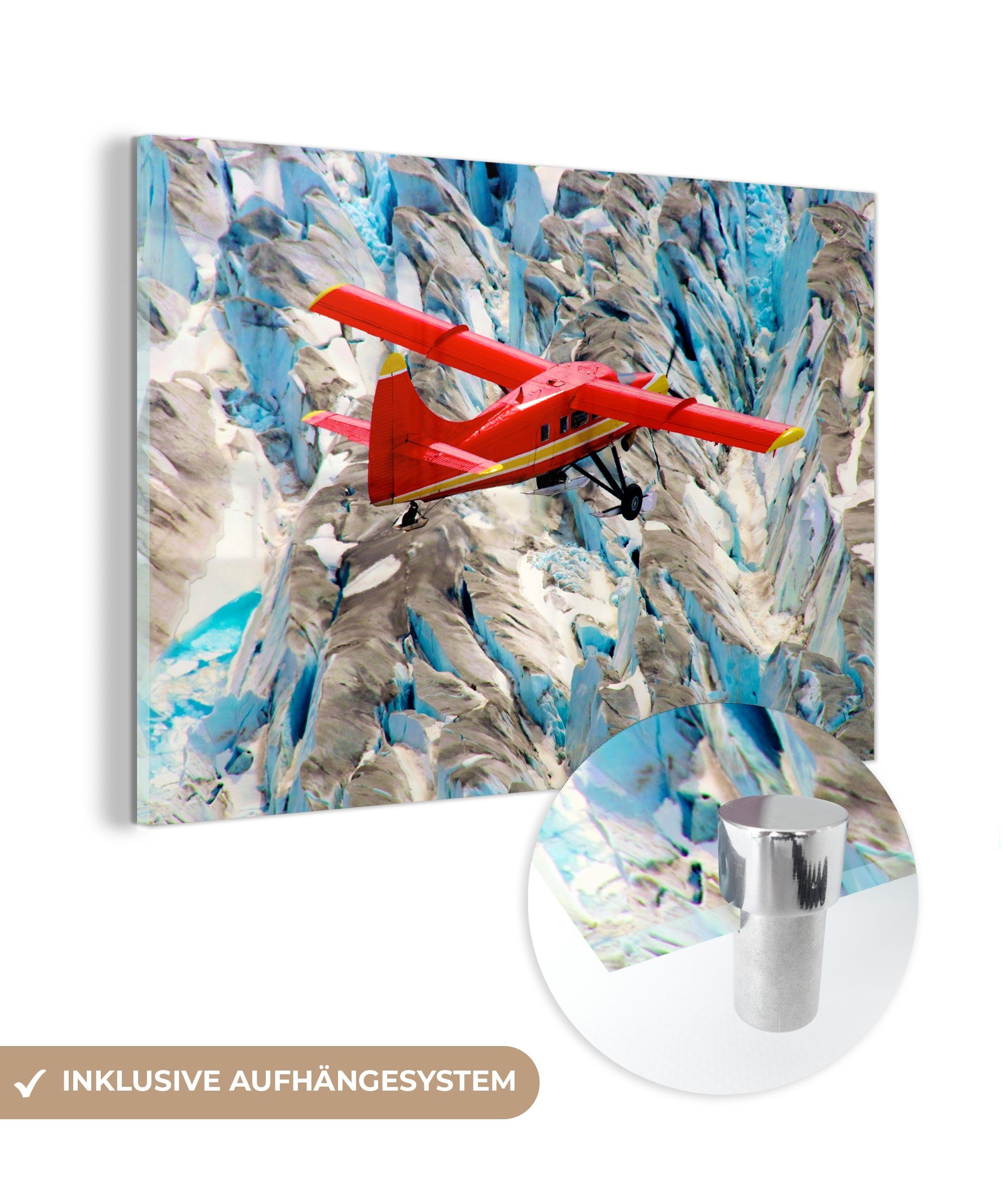 MuchoWow Acrylglasbild Flugzeuge - Fliegen - Gletscher, (1 St), Acrylglasbilder Wohnzimmer & Schlafzimmer