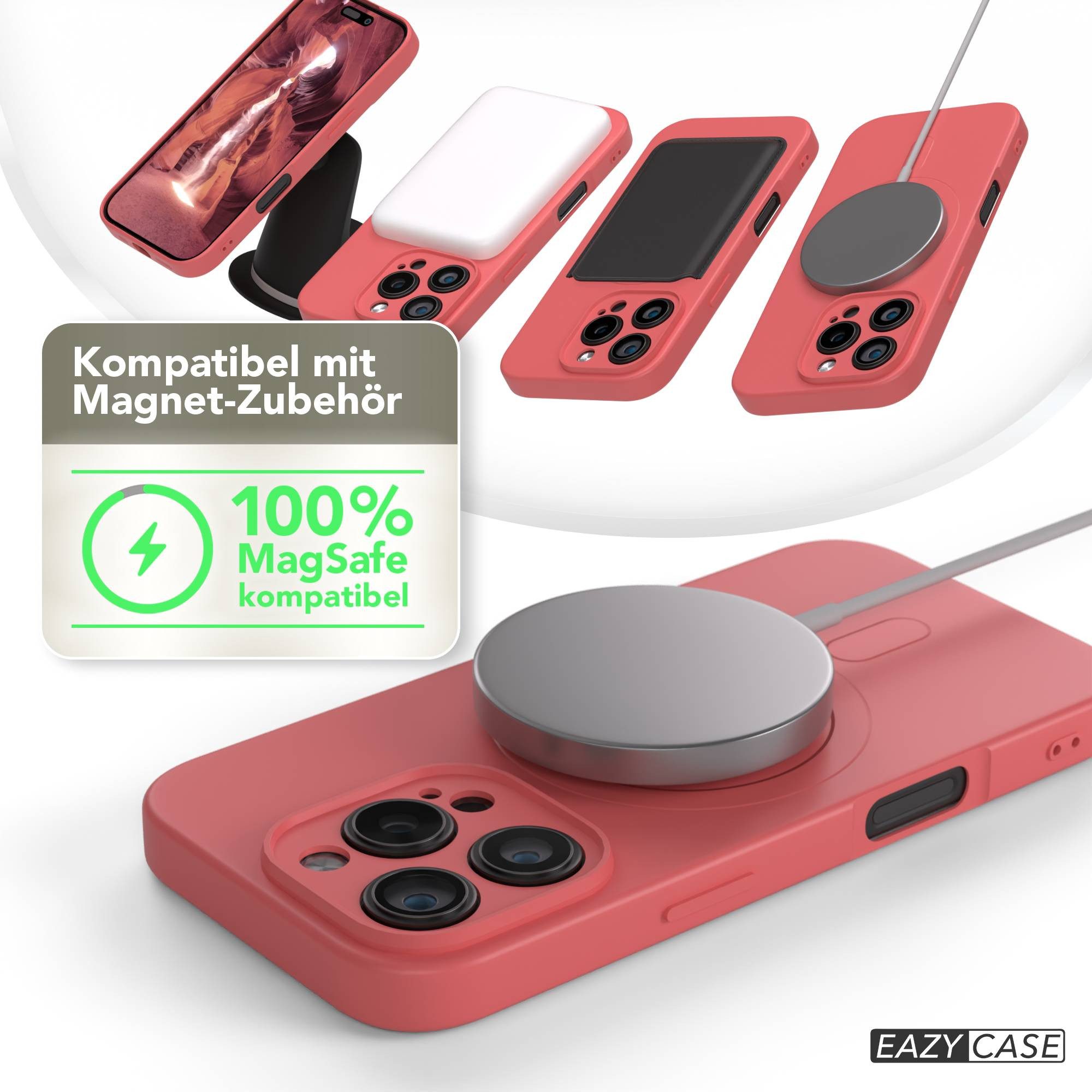 EAZY CASE Handyhülle für Apple iPhone 16 Pro Hülle Silikon 6,3 Zoll, MagSafe Silikonhülle Kameraschutz stoßfest Handyhülle Matt Hellrot – Bild 5 von 5