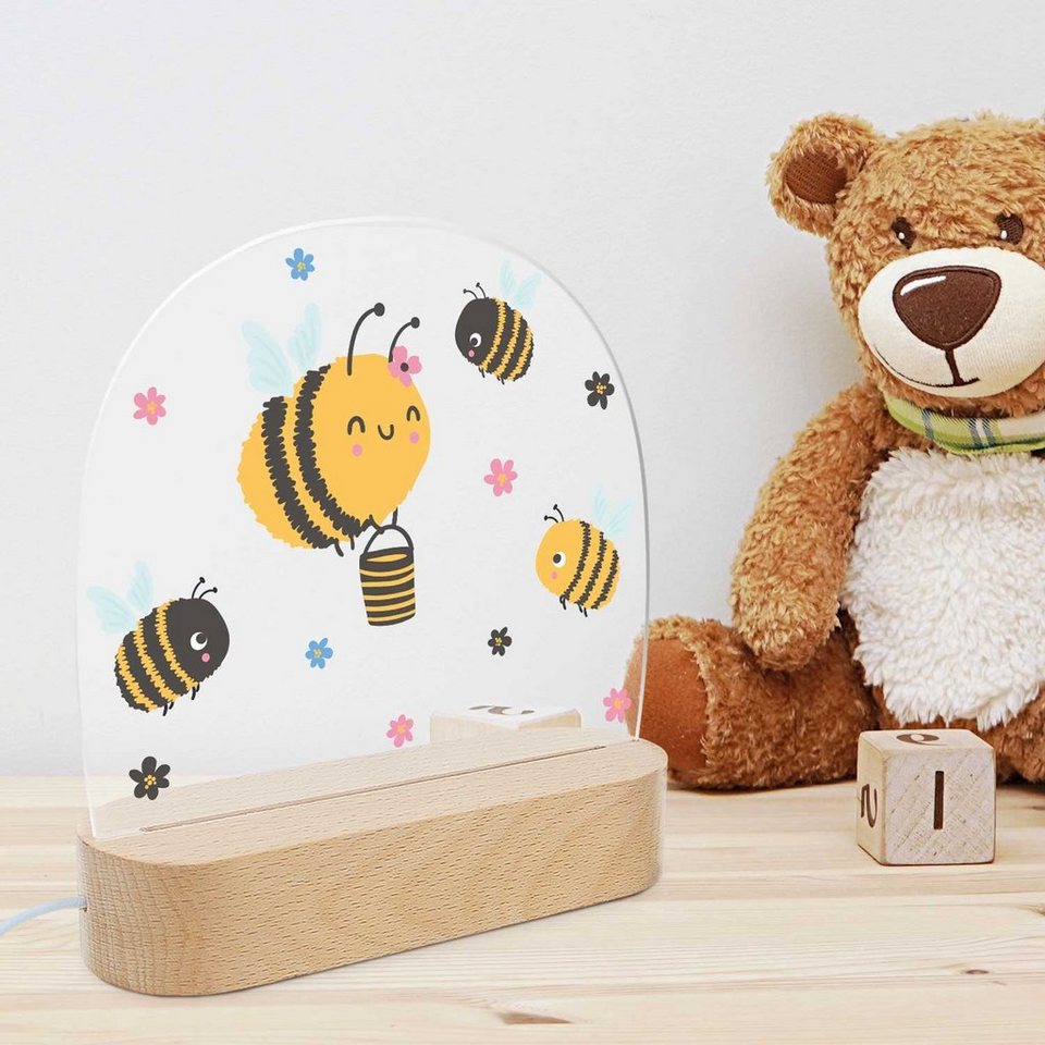 GRAVURZEILE LED Nachtlicht für Kinder, Beruhigend und Energiesparend -  Bienen Design, LED, Warmweiß, Geschenk für Kinder & Baby