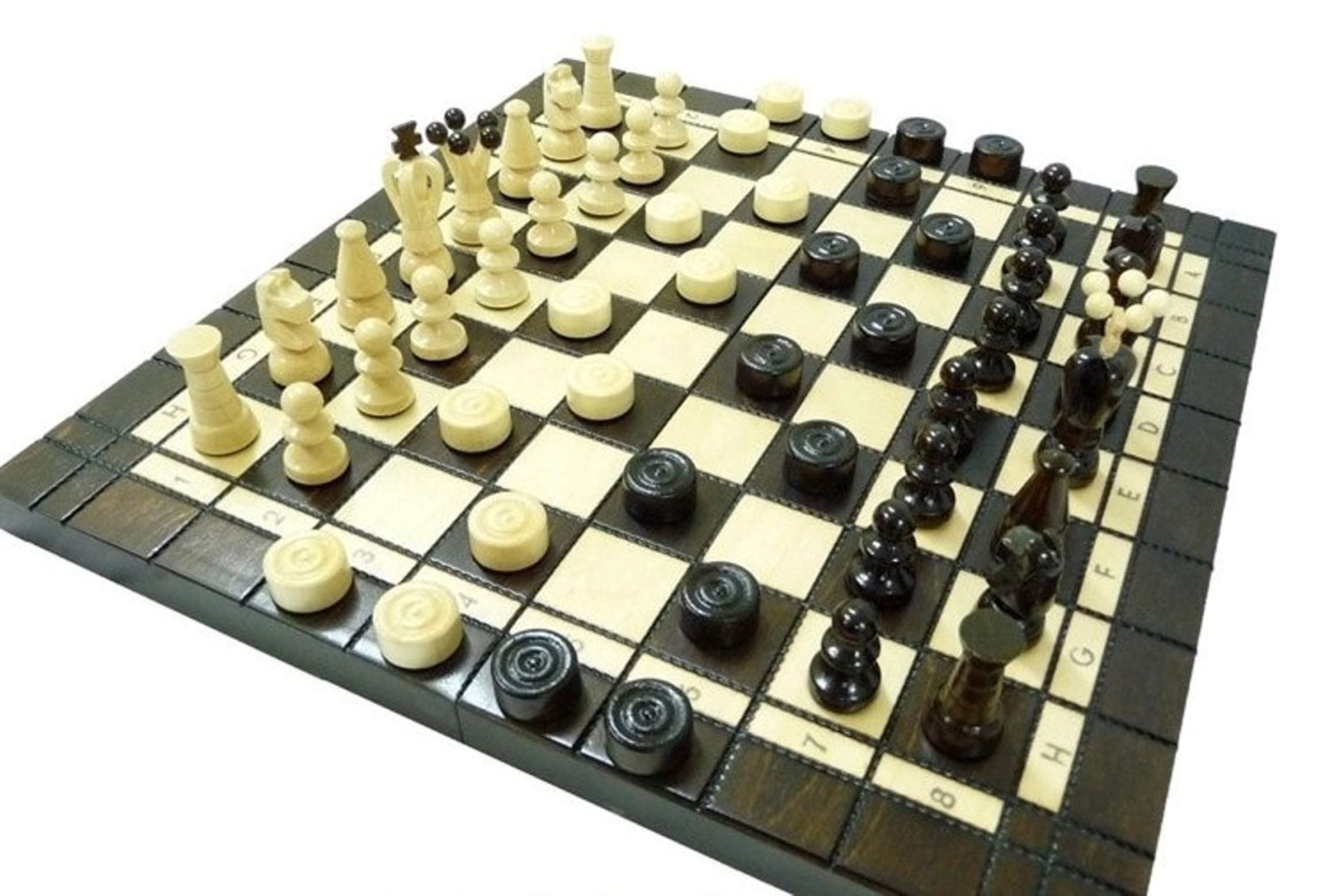 Holzprodukte Spiel Schach Schachspiel + Dame 35 x 35 cm SET Holz NEU