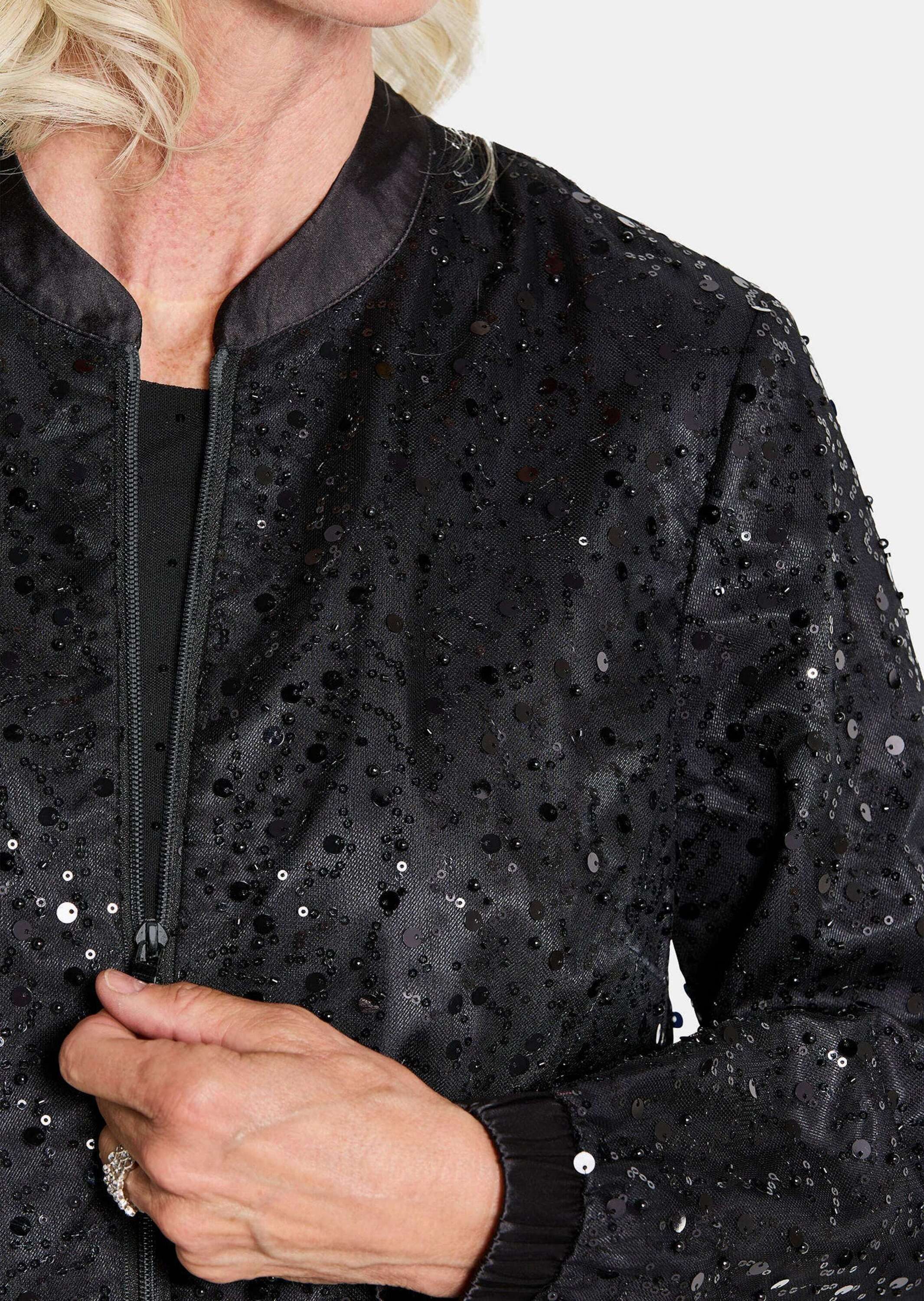GOLDNER Outdoorjacke Perlenjacke mit Pailletten Eleganter Satinblouson mit Rundhals, Reißverschluss und Langarm