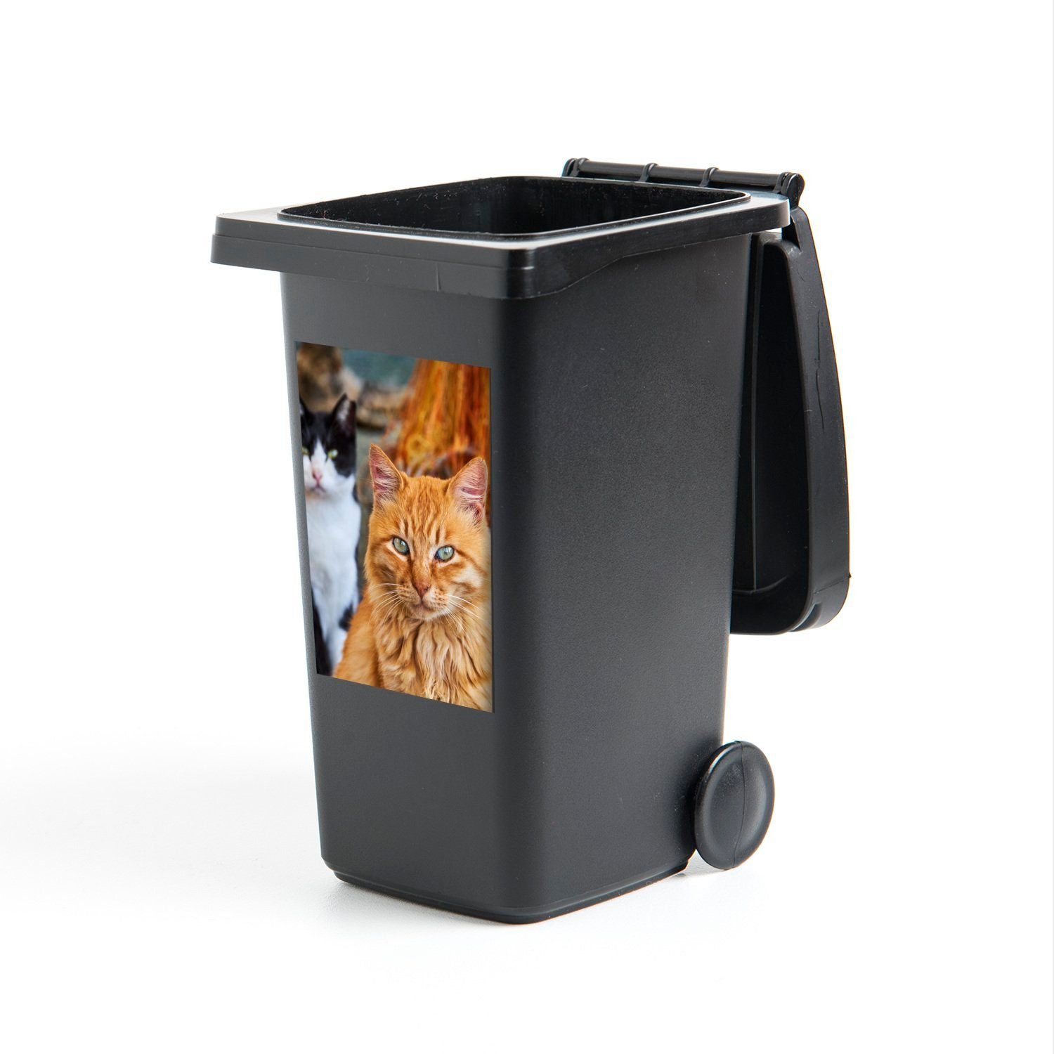 MuchoWow Wandsticker Katze - Braun - Schwarz - Weiß (1 St), Mülleimer-aufkleber, Mülltonne, Sticker, Container, Abfalbehälter | Wandtattoos