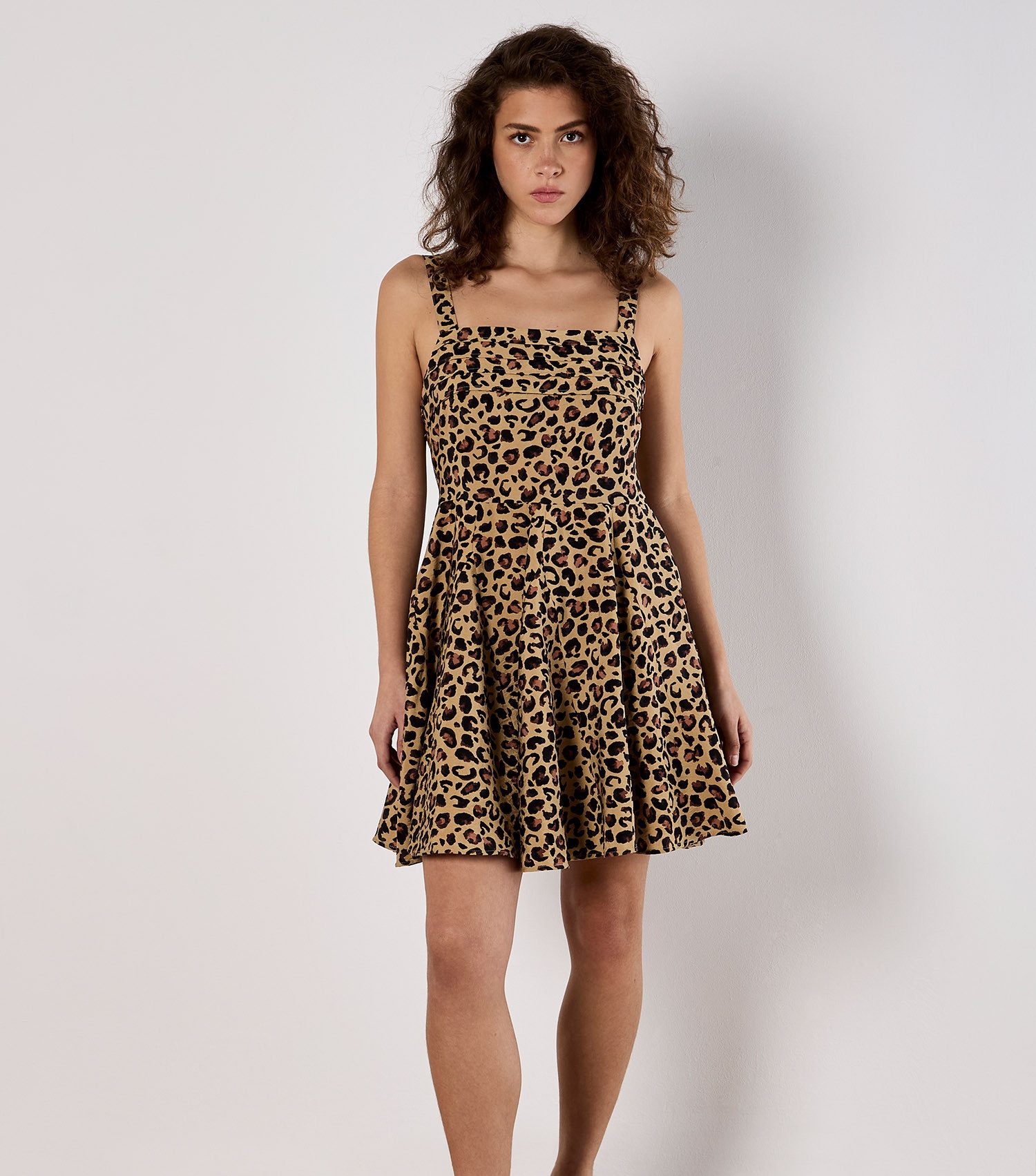 Apricot Druckkleid Animal Print Godet Skirt Dress, mit Trägern günstig online kaufen