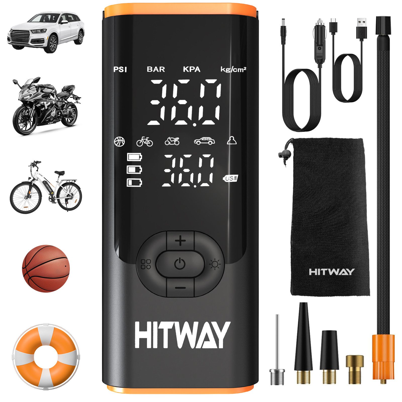 Akku-Luftpumpe 150 PSI Elektrische Fahrradpumpe mit 6000mAh Akku