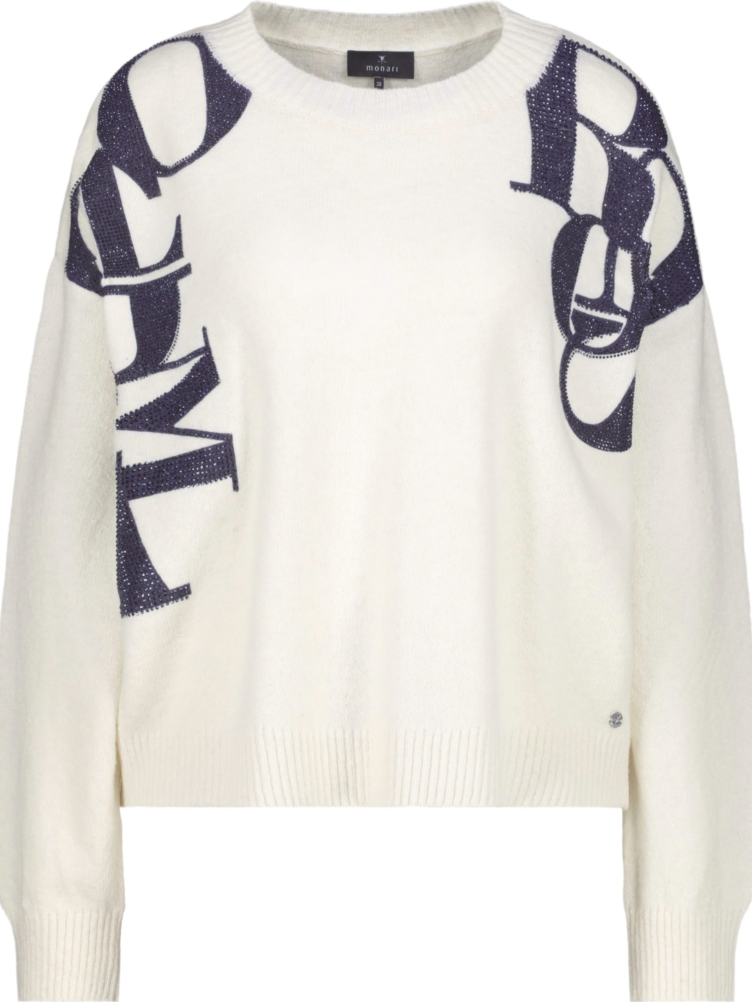 Monari Strickpullover weiß,Casual,Polyacryl,Unifarben,Rundhals,Lang,Regular Fit