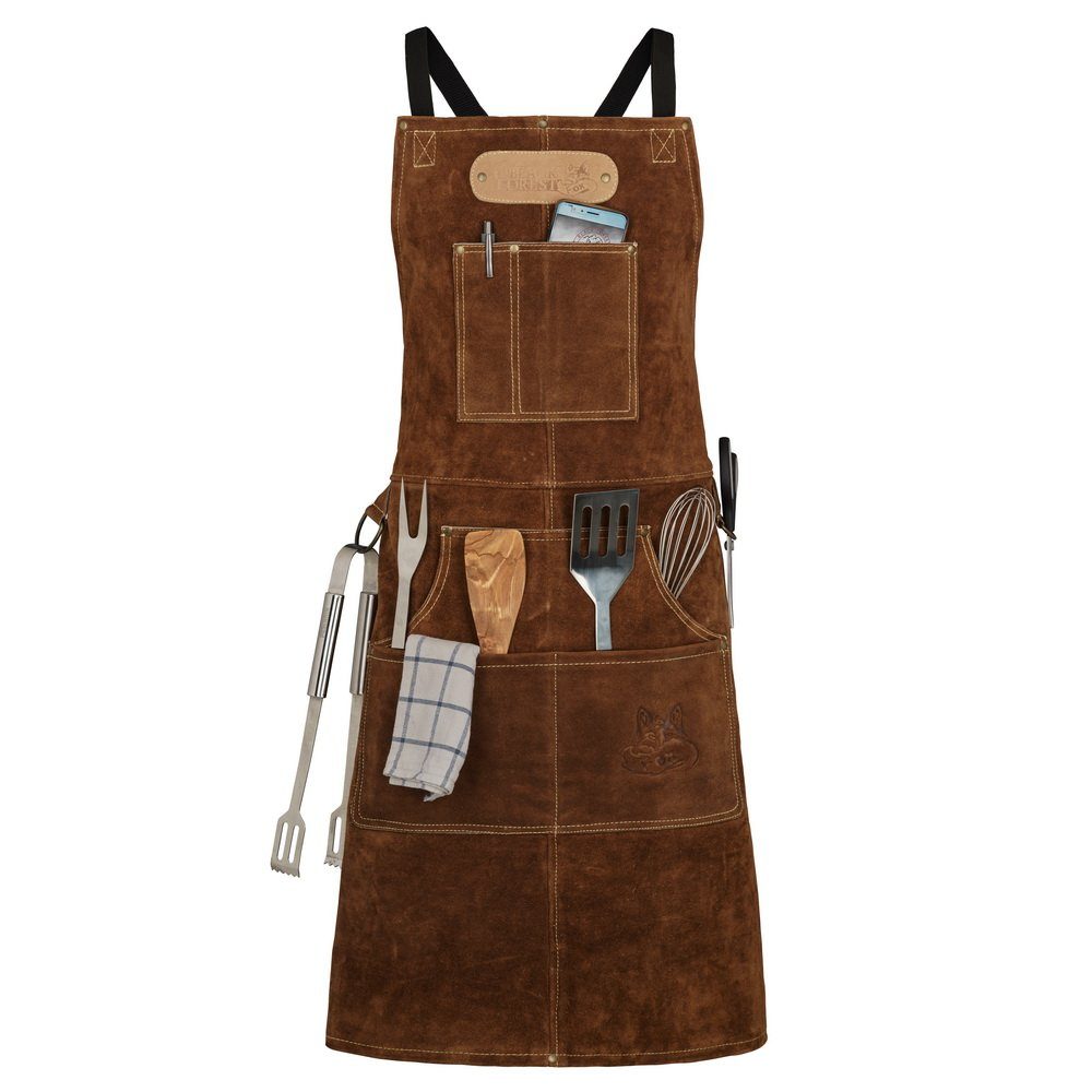 BLACK FOREST FOX Grillschürze Black Forest Fox ROUGH Büffel Rau Wild Leder Arbeitsschürze, Grillschü, Hellbraun