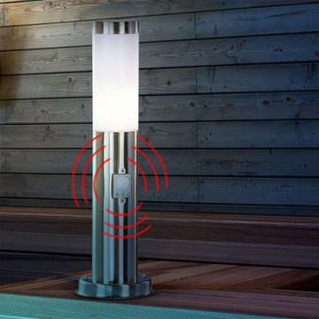 etc-shop LED Außen-Stehlampe, Leuchtmittel inklusive, Warmweiß, Edelstahl Steh Leuchte Bewegungsmelder Garten Stand Lampe silber im