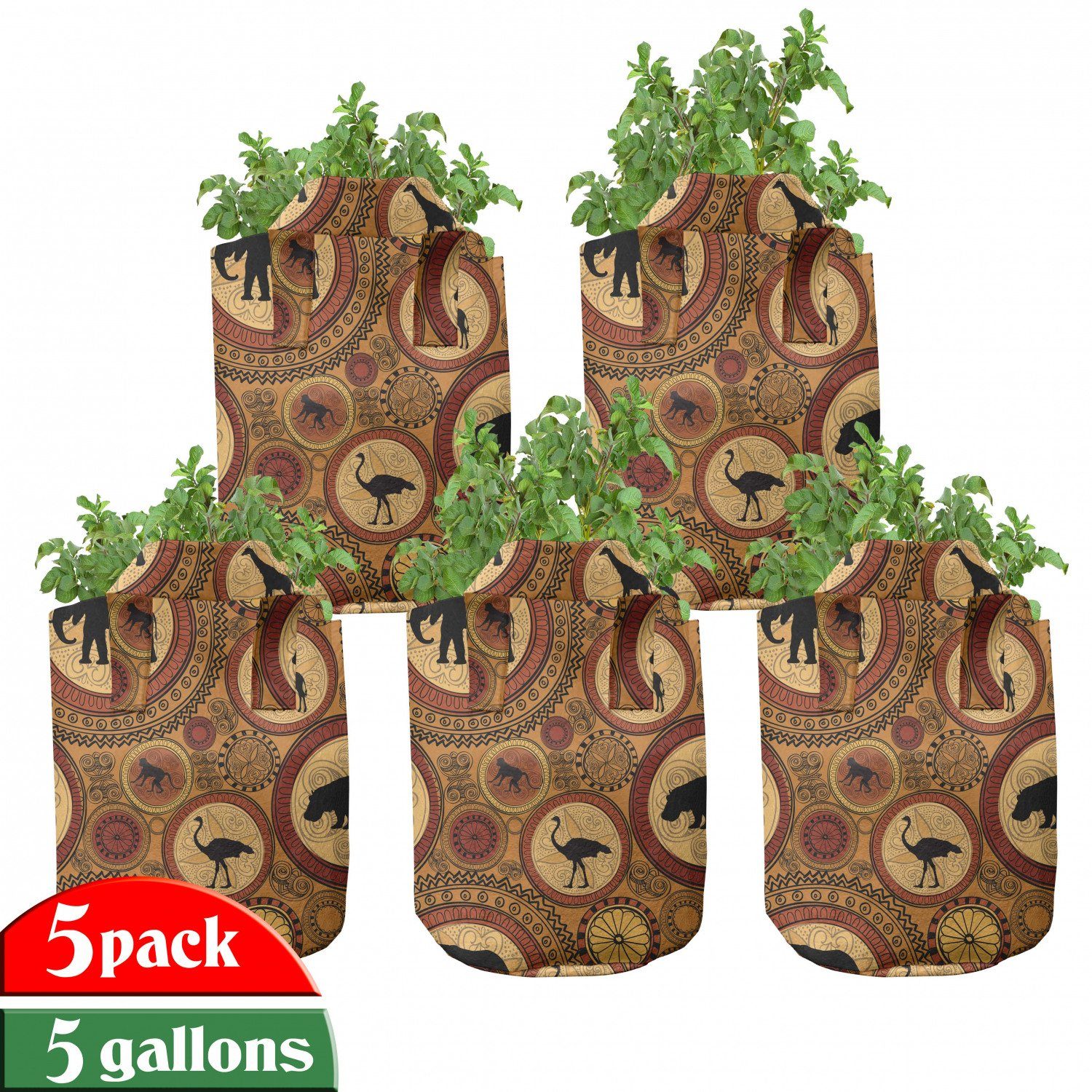 Abakuhaus Pflanzkübel hochleistungsfähig Stofftöpfe mit Griffen für Pflanzen, Sambia Tiere | Pflanzkübel