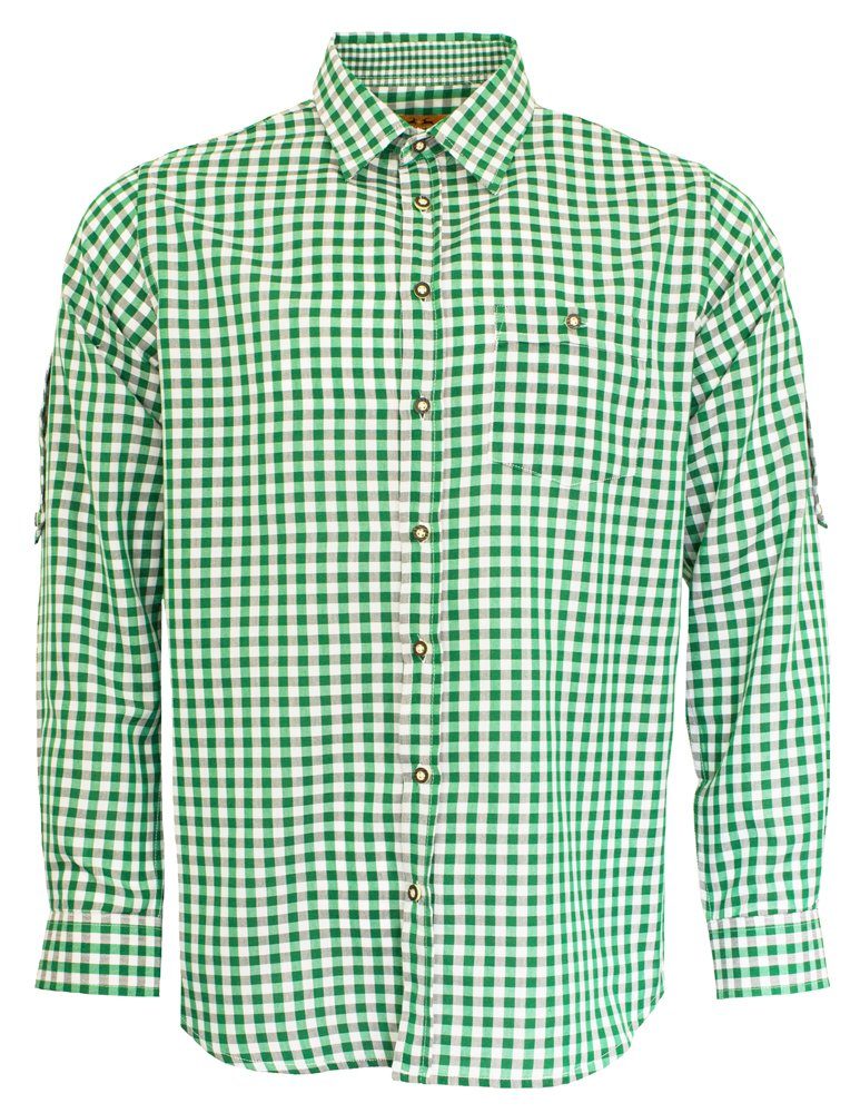 Trachtenhemd Slim Fit Herrenhemd 'Niels' Kariert, Grün Weiß