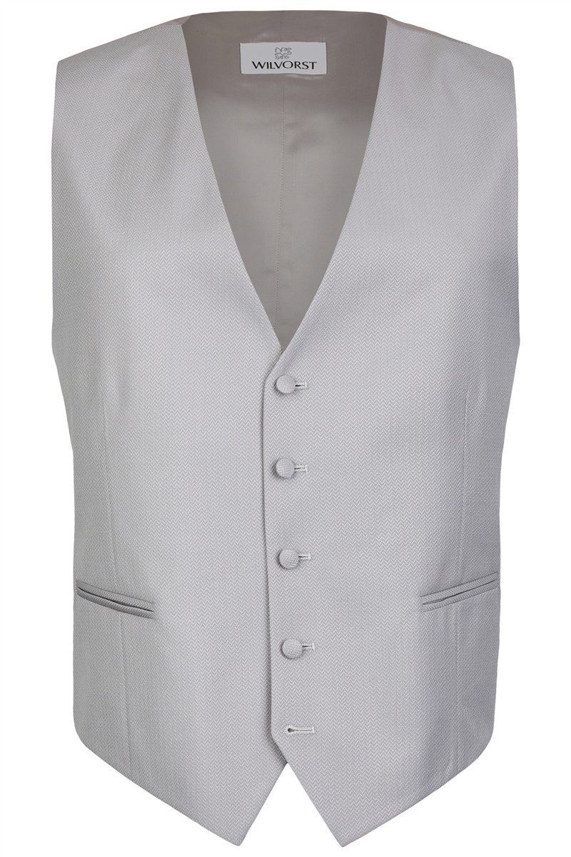 Wilvorst Anzugweste Wilvorst Herren Cut-Weste V-Neck Classic-Fit Grau Fischgrät