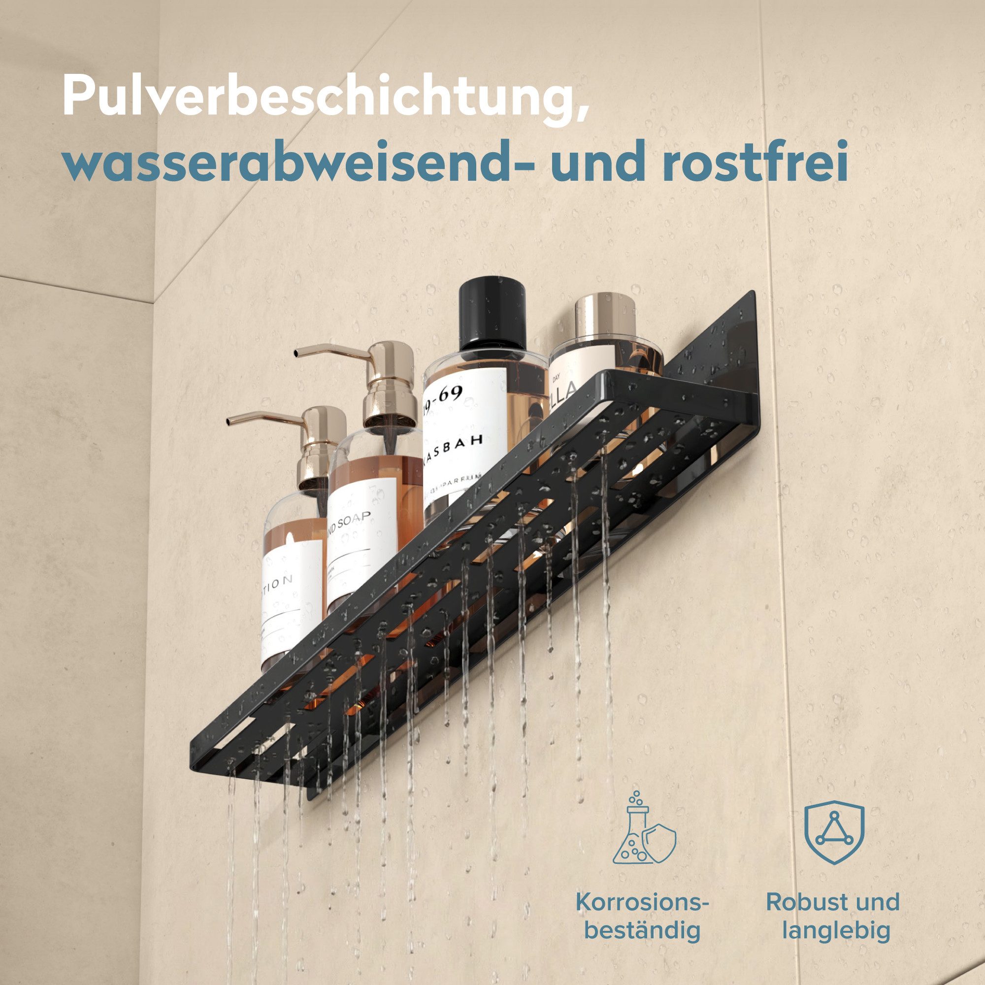 doporro Duschablage Duschregal Badezimmerablage 60cm magnetisch aus Carbonstahl Reglo-01, Magnetisch, Pulverbeschichtung