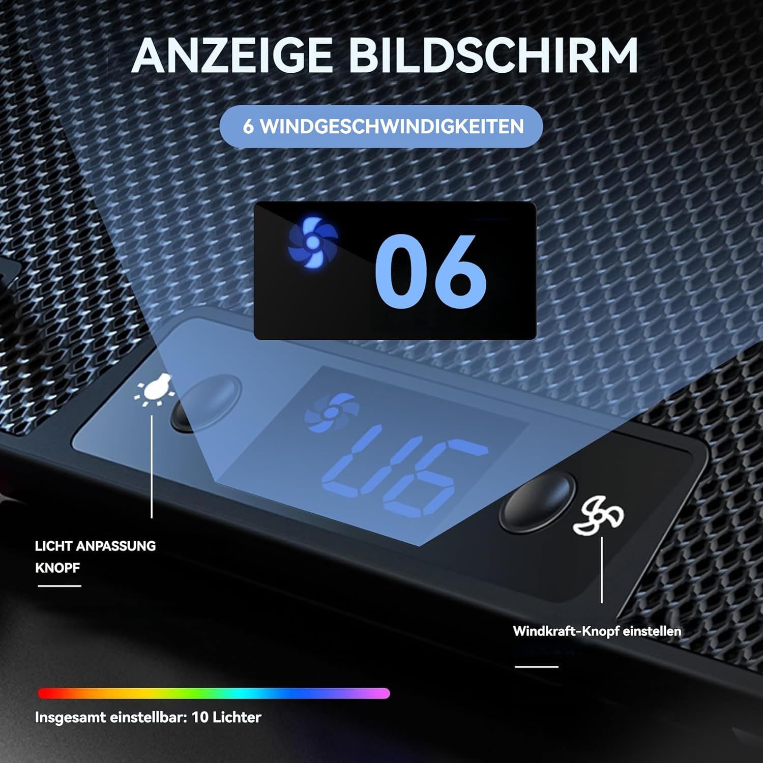 AIMAX Notebook-Kühler Laptop Kühler 7 Höhenverstellbar & Handyständer Cooler, 2 USB Ports & Einstellbarer Geschwindigkeit Kühlständer