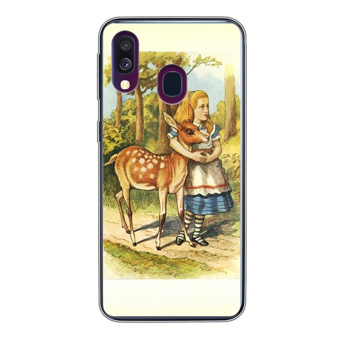 MuchoWow Handyhülle Vintage-Illustration Alice mit den Hirschen Handyhülle Samsung Galaxy A40 Smartphone-Bumper Print Handy