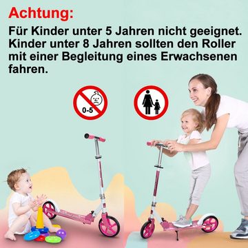 Clanmacy Cityroller Kinderroller 205mm Kick Scooter klappbar mit 2 Radern (Rosa)