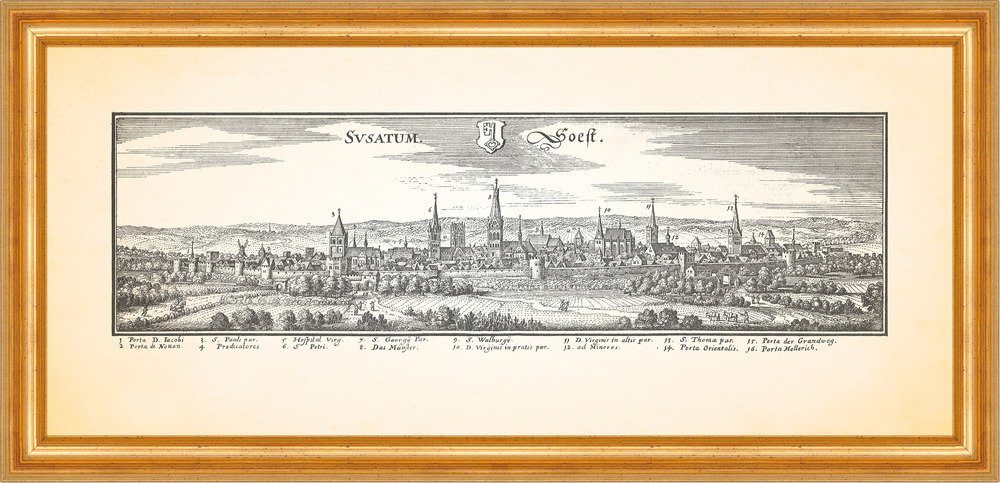 Kunstdruck Soest Soester Börde Burghof Kattenturm Wiesenkirche Teich Merian 0254