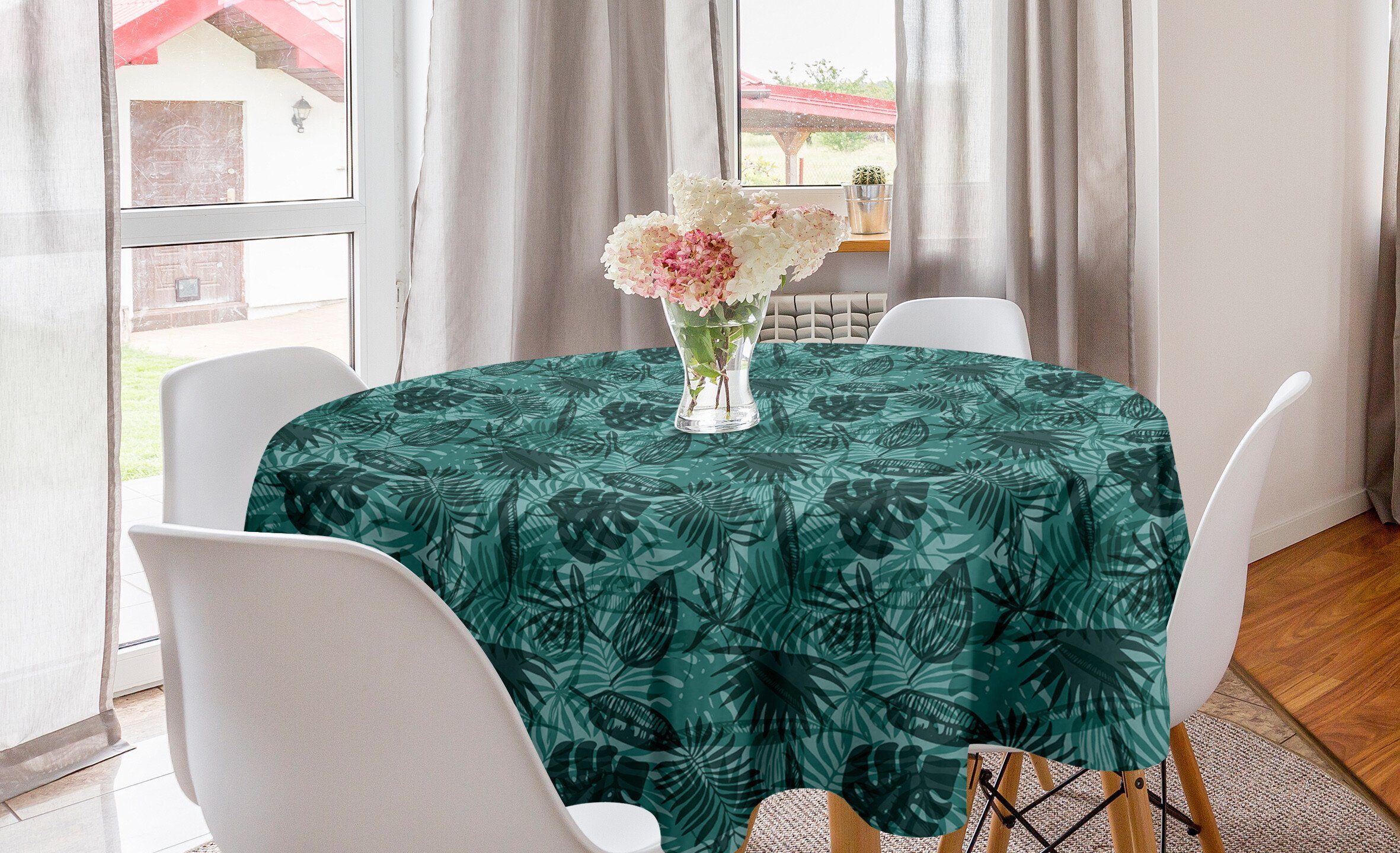 Tischdecke Plants für Kreis Abdeckung Dekoration, Küche Dschungel hawaiisch Esszimmer Monotone Abakuhaus Tischdecke
