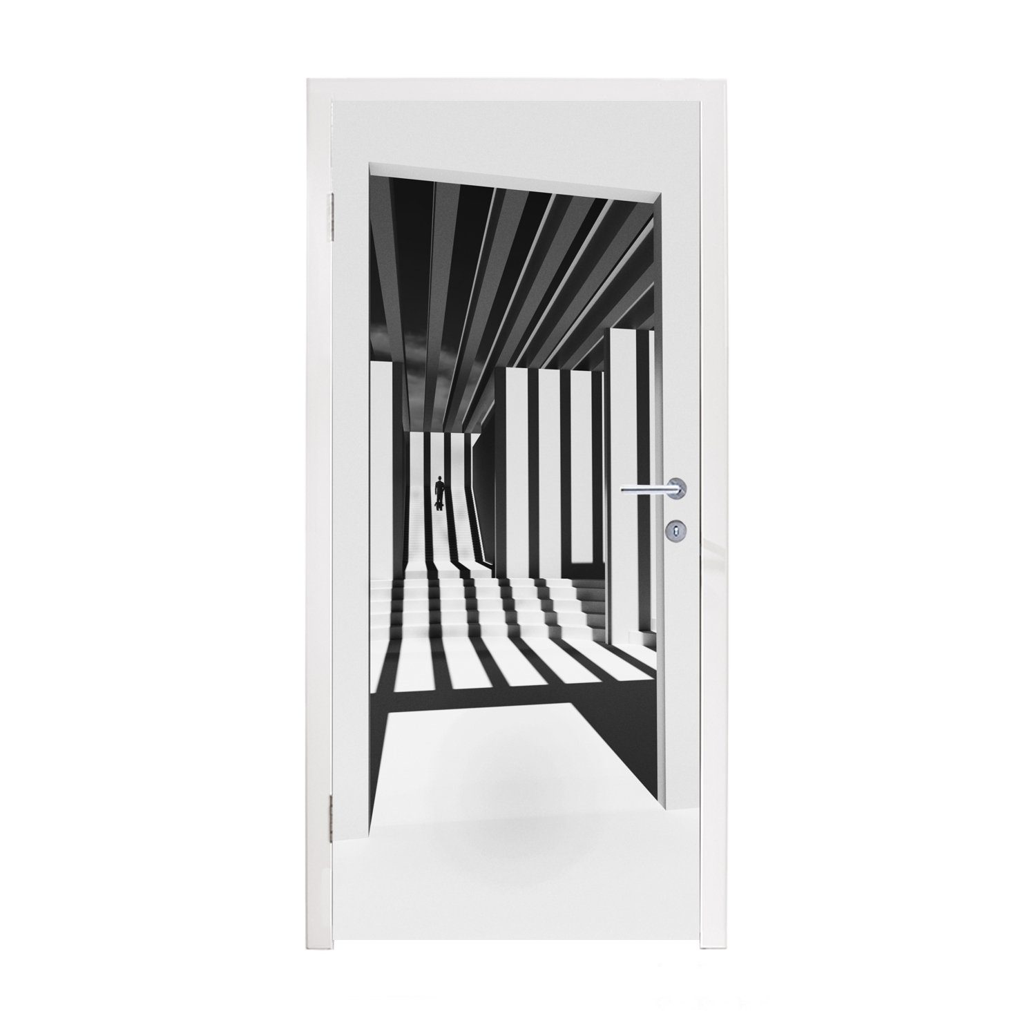 MuchoWow Türtapete Tür - Schatten - Weiß - Linien, Matt, bedruckt, (1 St), Fototapete für Tür, Türaufkleber, 75x205 cm