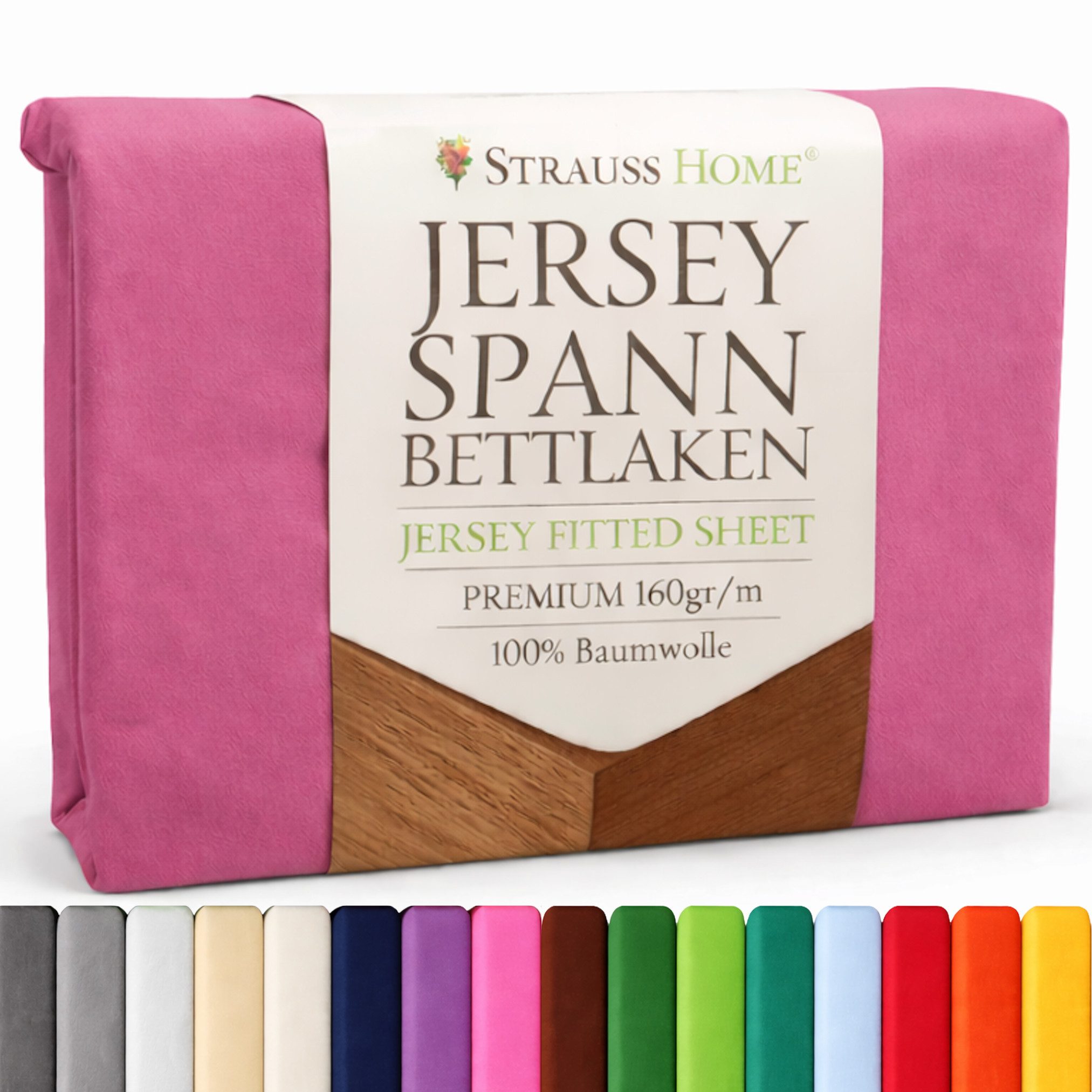 Strauss Home Spannbettlaken Premium 160 g/m² Gekämmte Baumwolle Jersey in Hotelqualität, Gummizug: Rundumgummi, OEKO-TEX®-zertifiziert - Hotelqualität – Formstabil & Langlebig