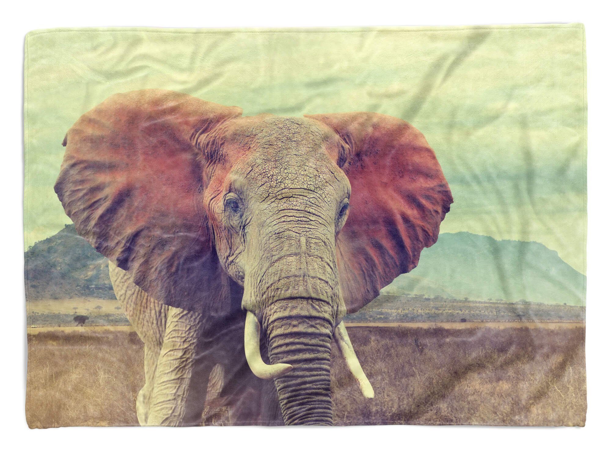 Strandhandtuch Kil, Sinus Handtuch Art Afrika Handtücher Kuscheldecke Elefant mit Baumwolle-Polyester-Mix Saunatuch Tiermotiv (1-St), Handtuch