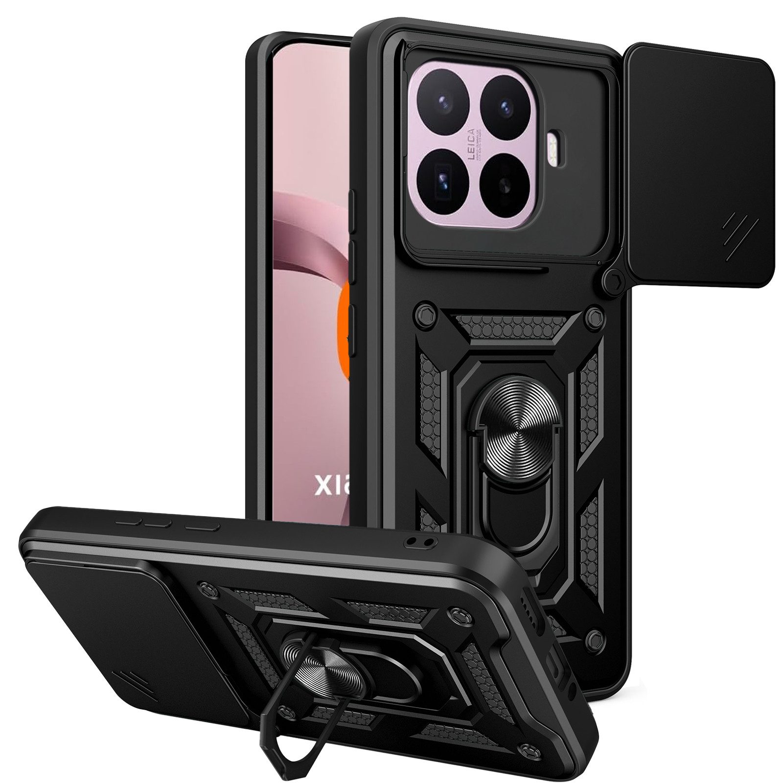 betterfon Handyhülle für Xiaomi Hülle mit Kameraschutz Ringhalter, Outdoorhülle mit Smartstand Kameraschutz und Silikonkern