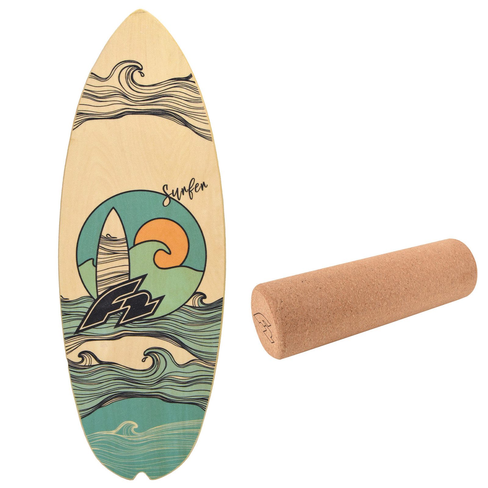 F2 Balanceboard F2 Set Balance Board Halfshell 88x32cm mit Korkrolle