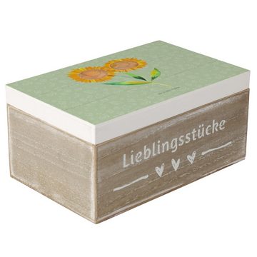 Mr. & Mrs. Panda Dekokiste 19 x 12 cm Blume Sonnenblume - Blattgrün - Geschenk, Kiste, Holzkiste (1 St), Einschlagscharniere