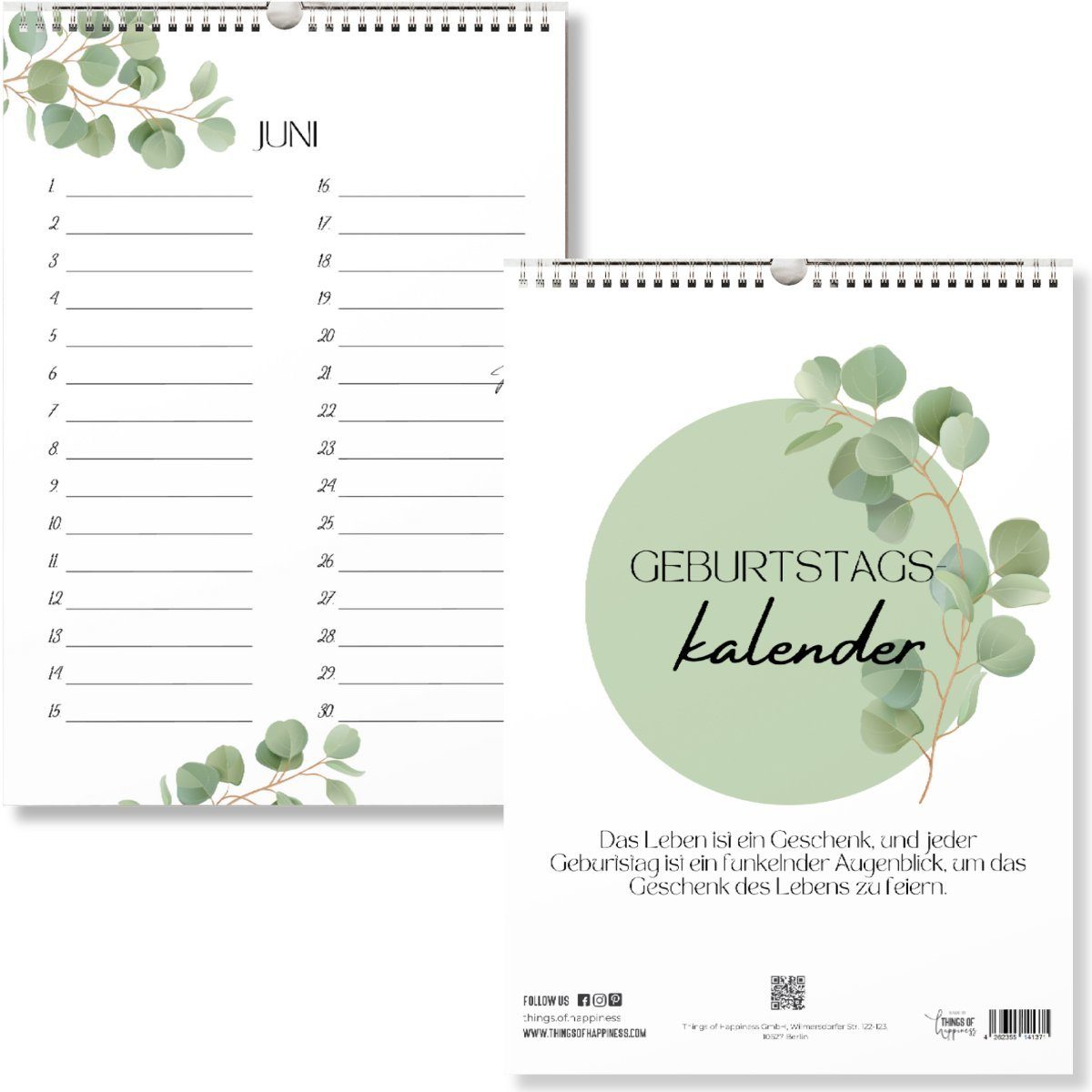 Things of Happiness Настенный календарь Geburtstagskalender, Geburtstagsübersicht, ohne Jahresangabe immerwährend