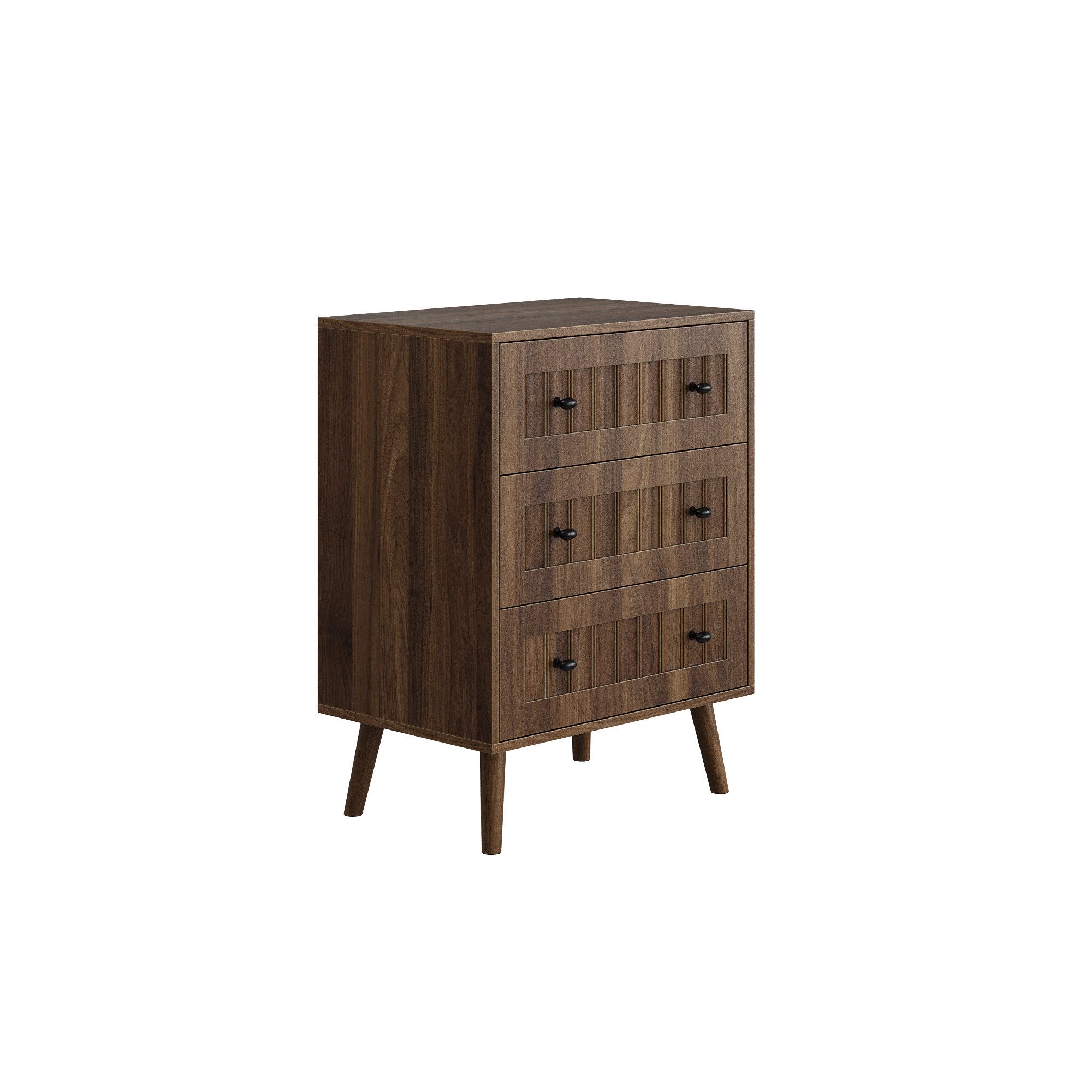 MODFU Kommode Schminktisch (im modernen Stil mit 3 Schubladen, Holz-Aufbewahrungsschrank für Wohnzimmer, Schlafzimmer und Flur in Walnussoptik, 1 St., 60 x 40 x 79 cm)