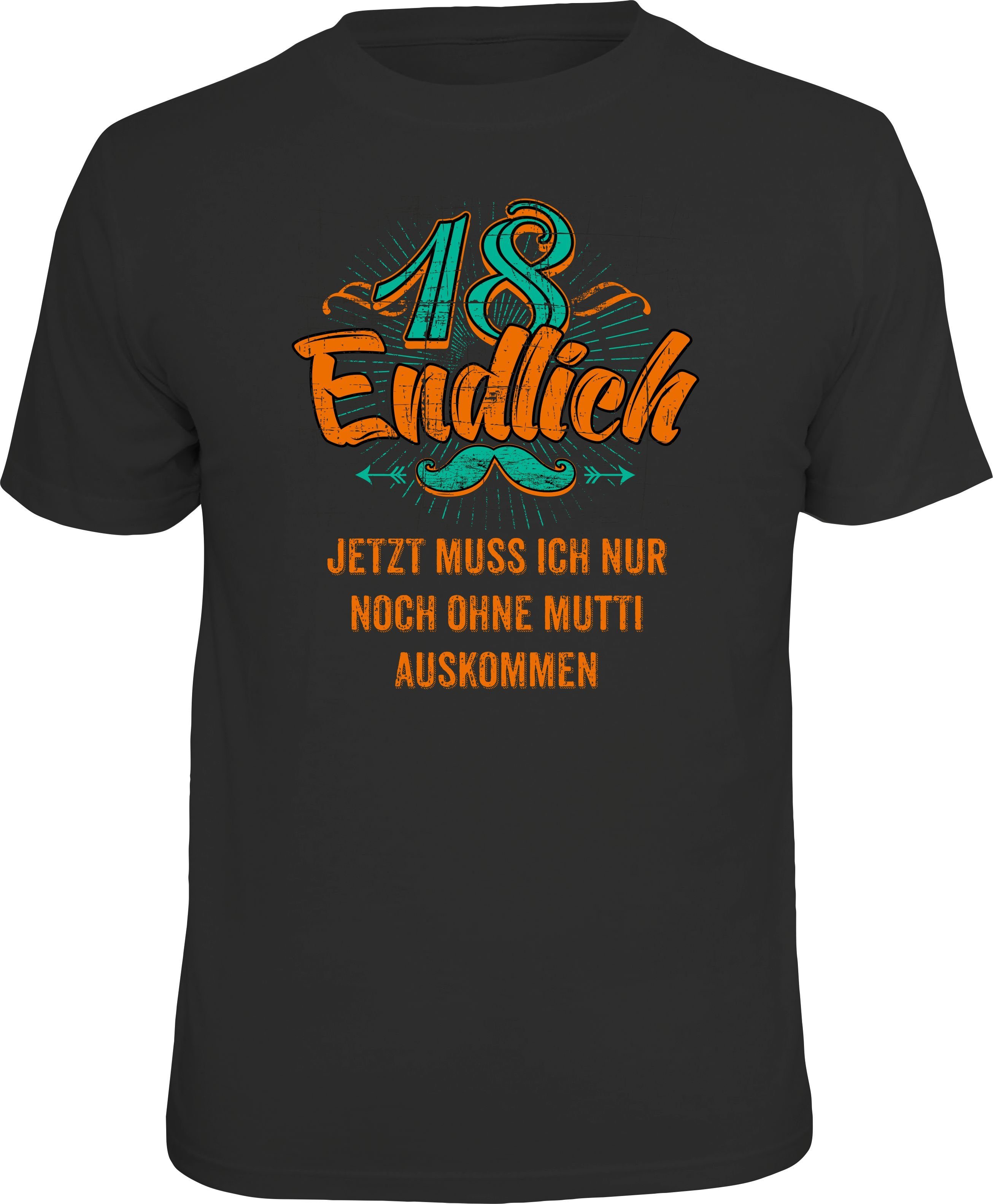 RAHMENLOS® T-Shirt zum 18. Geburtstag - endlich 18, ohne Mutti auskommen