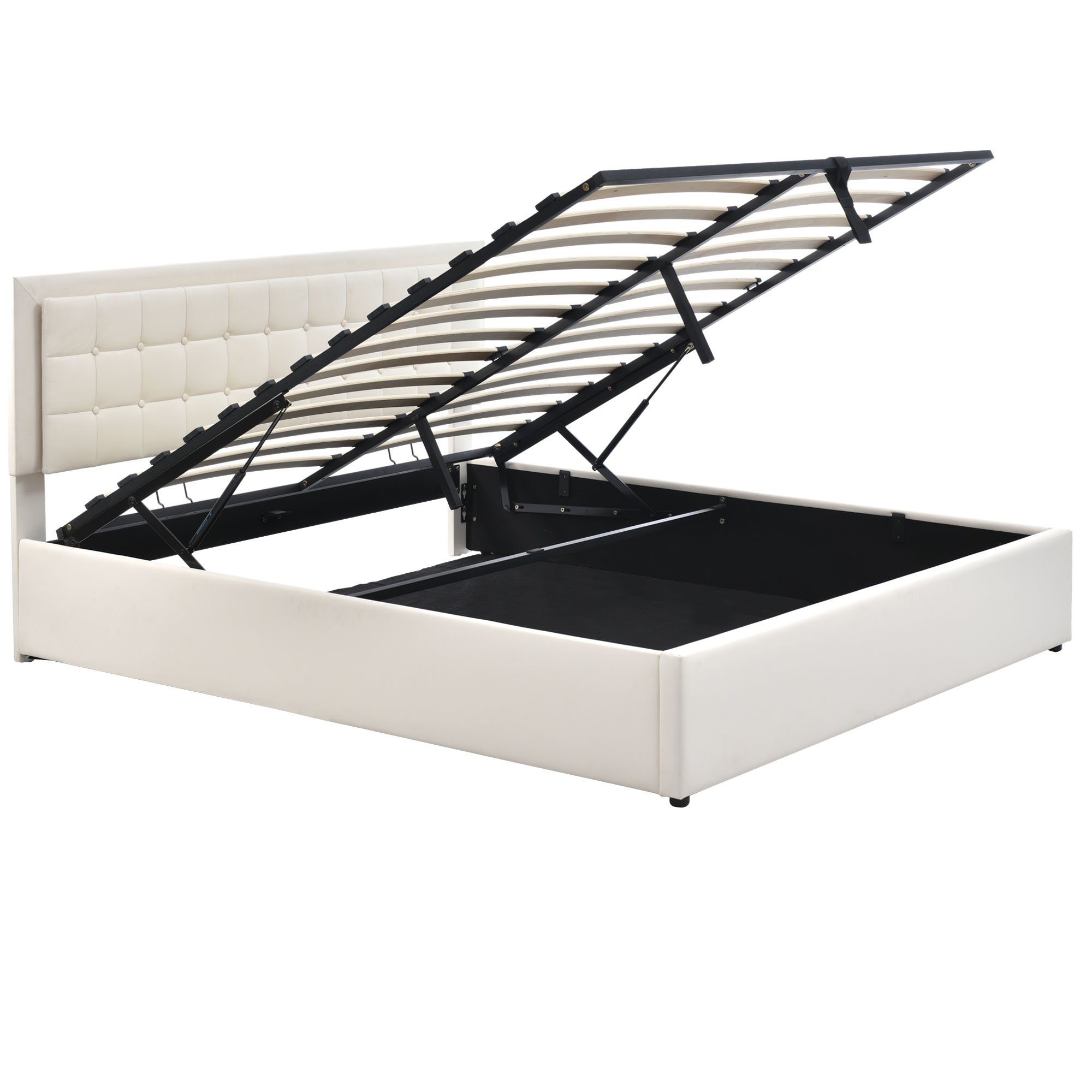 Boxspringbett (Hydraulisches Bett mit Bettkasten), Polsterbett mit LED-Beleuchtung Kunstleder 140x200cm