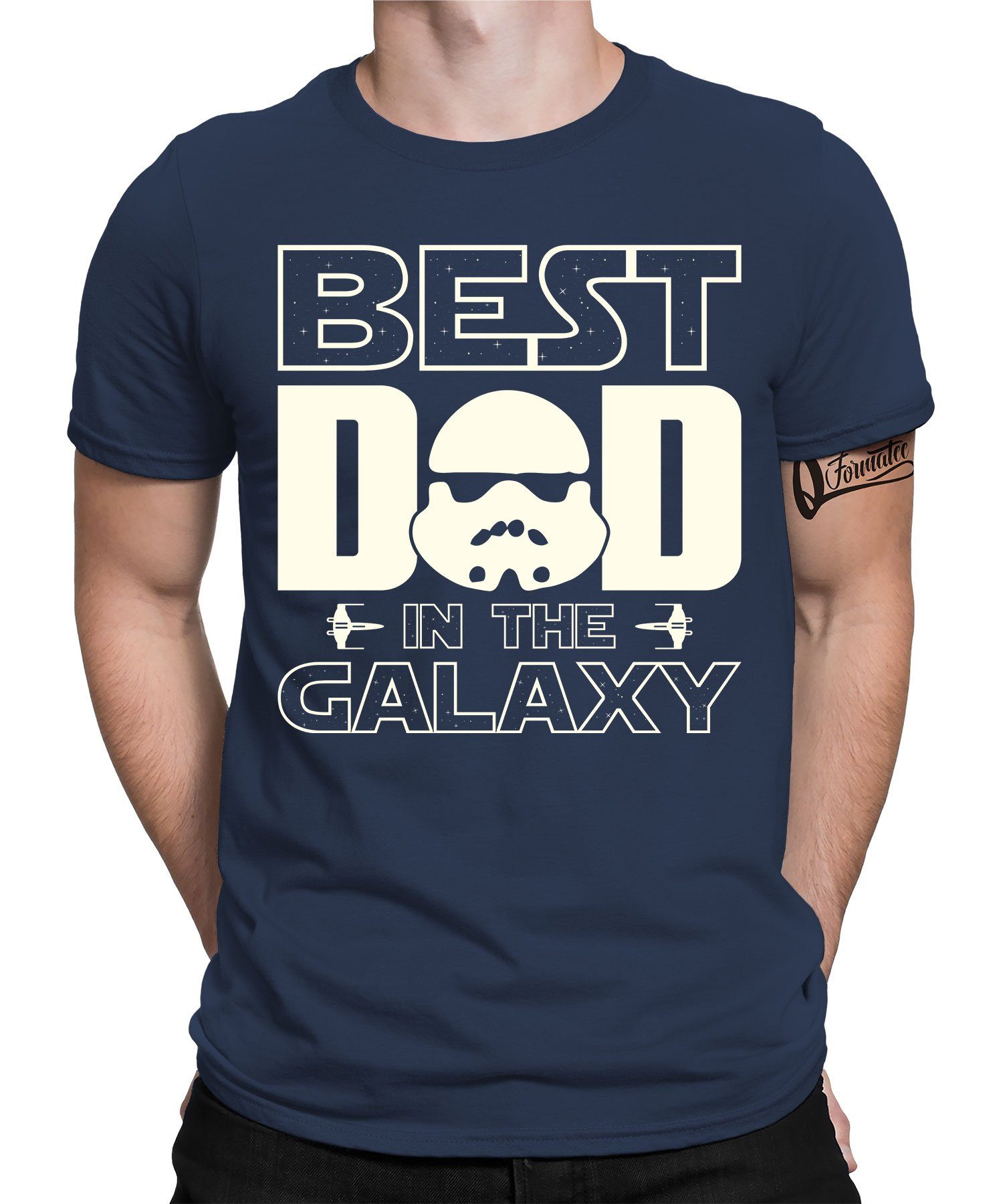 Quattro the Navy Papa T-Shirt in Best Dad Vater Blau Herren Galaxy - Formatee Kurzarmshirt Vatertag (1-tlg)