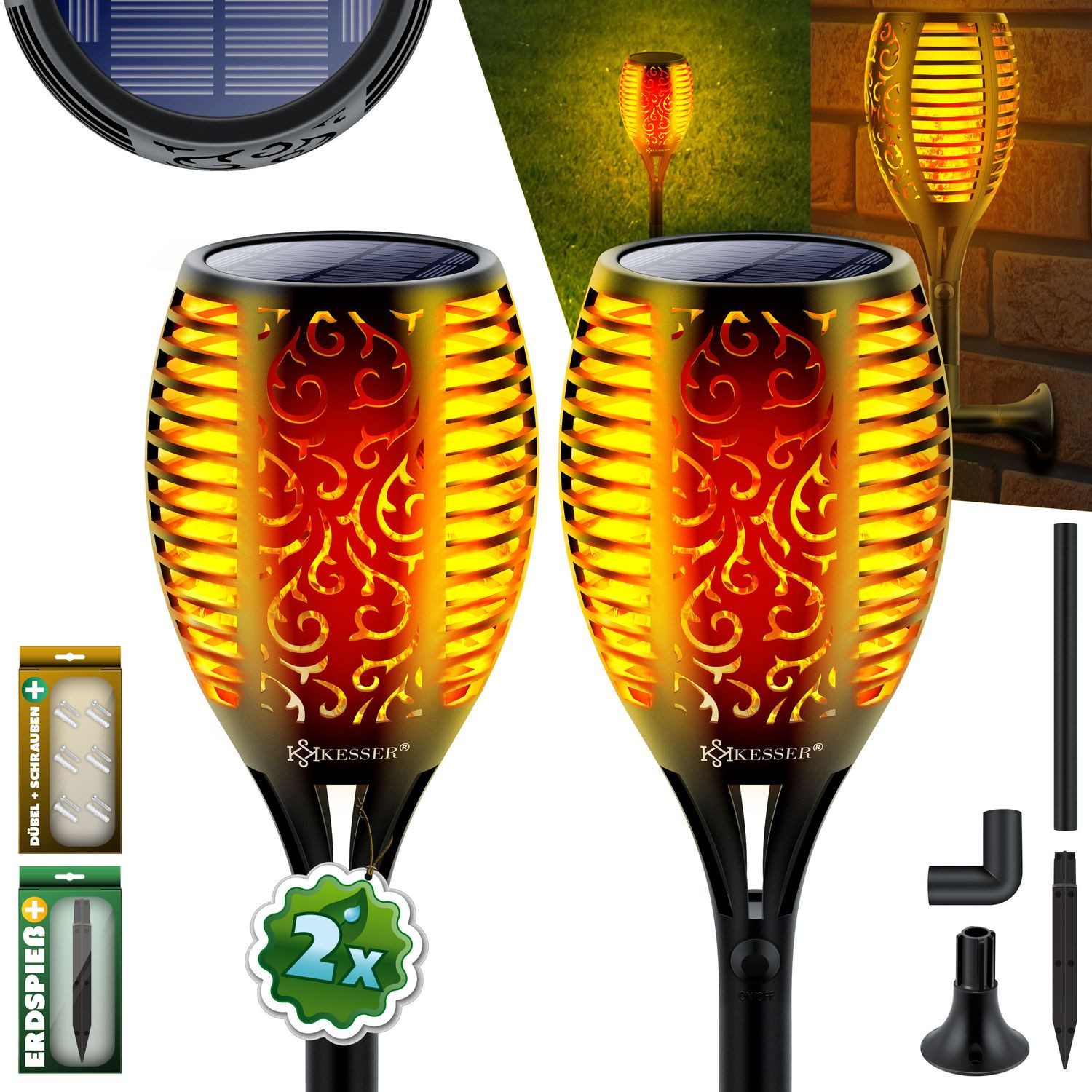 KESSER LED Gartenleuchte, Gartenfackel Solar Set Solarleuchten Flamme mit W günstig online kaufen