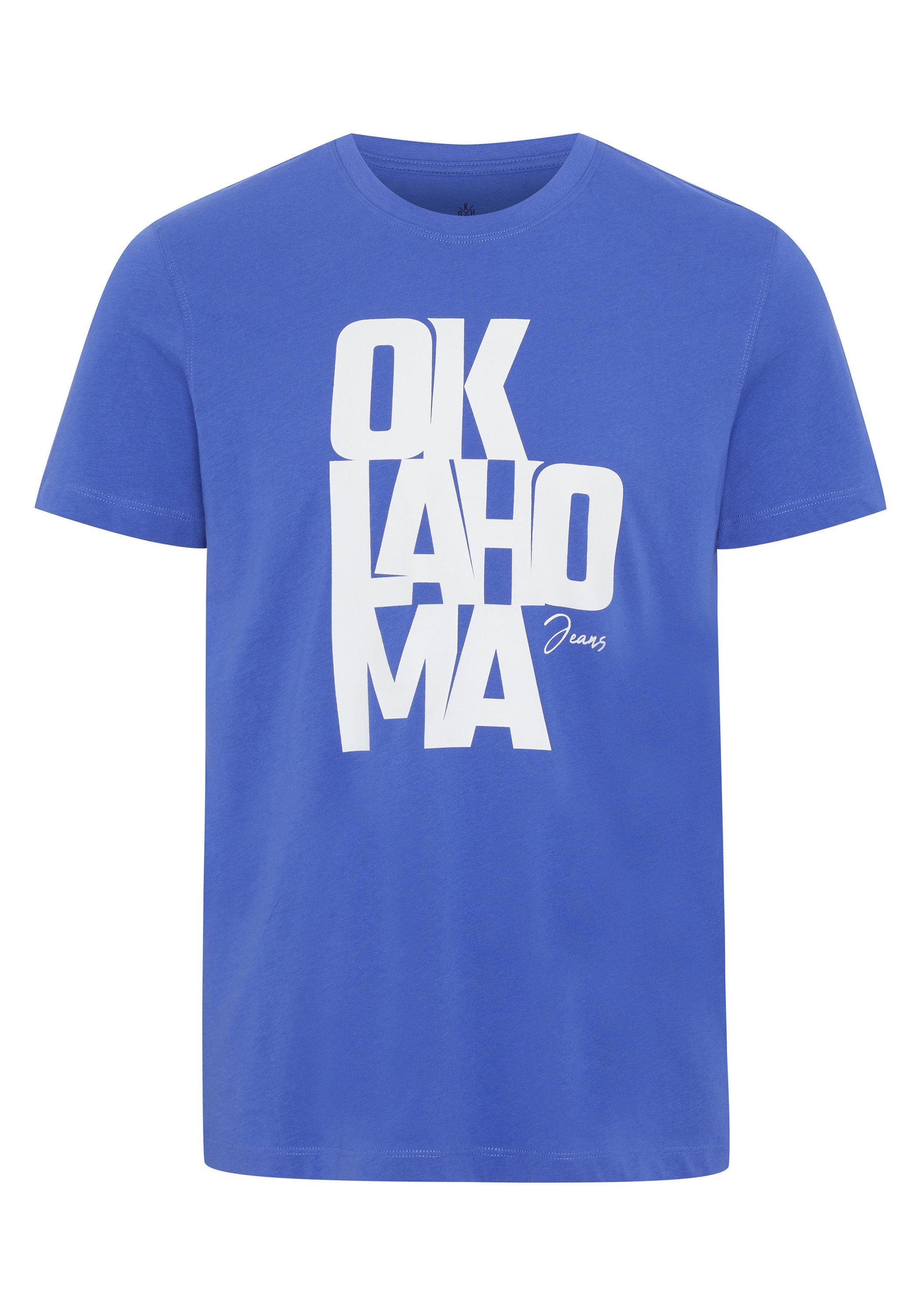 Oklahoma Jeans Print-Shirt mit Label-Schriftzug aus Jersey 18-3949 Dazzling Blue